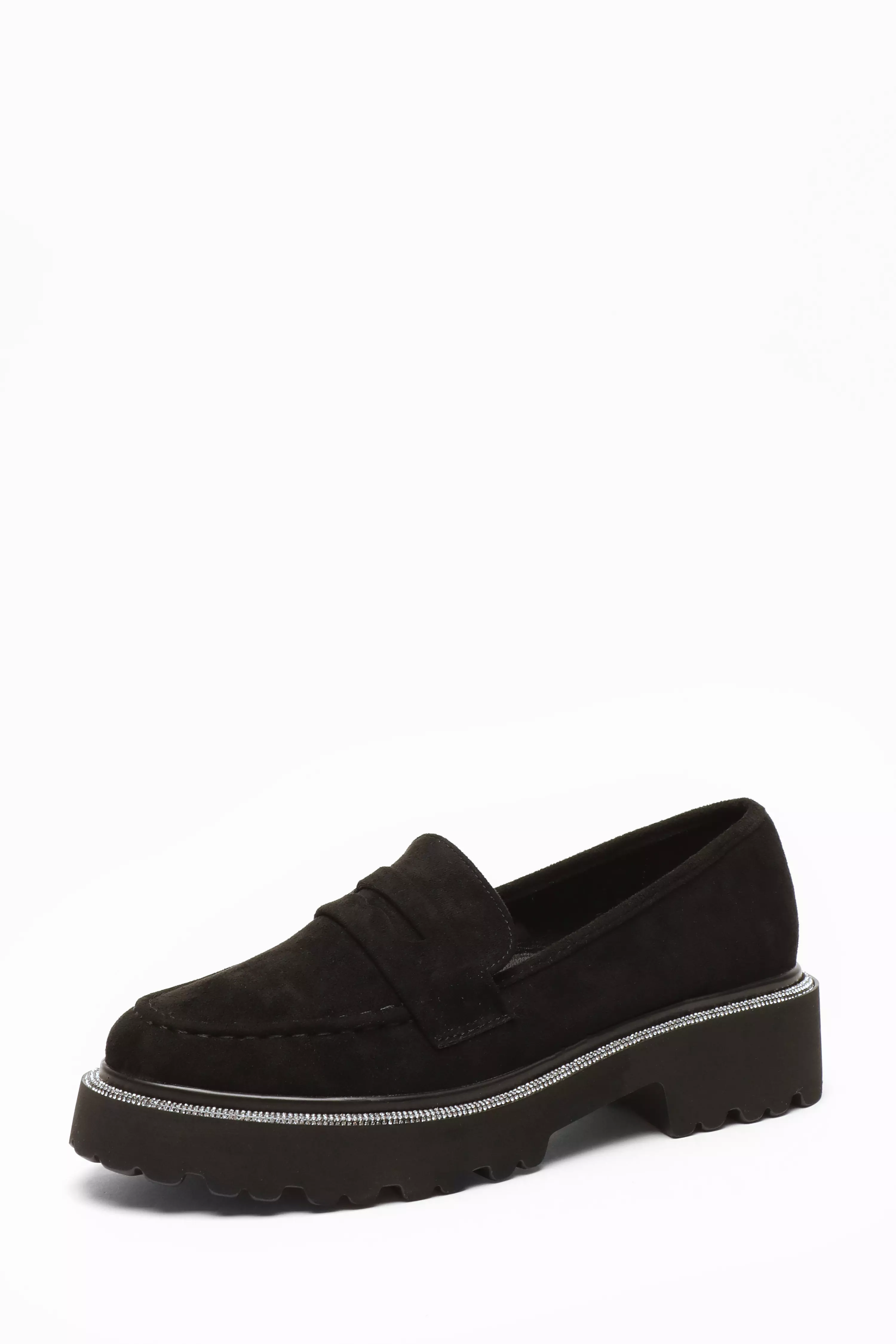 Black Faux Suede Chunky Loafers