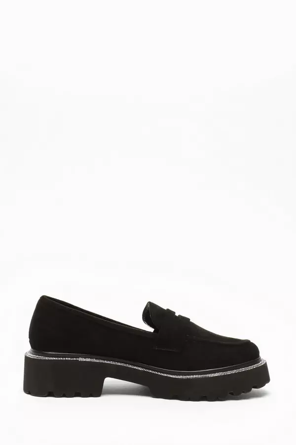 Black Faux Suede Chunky Loafers