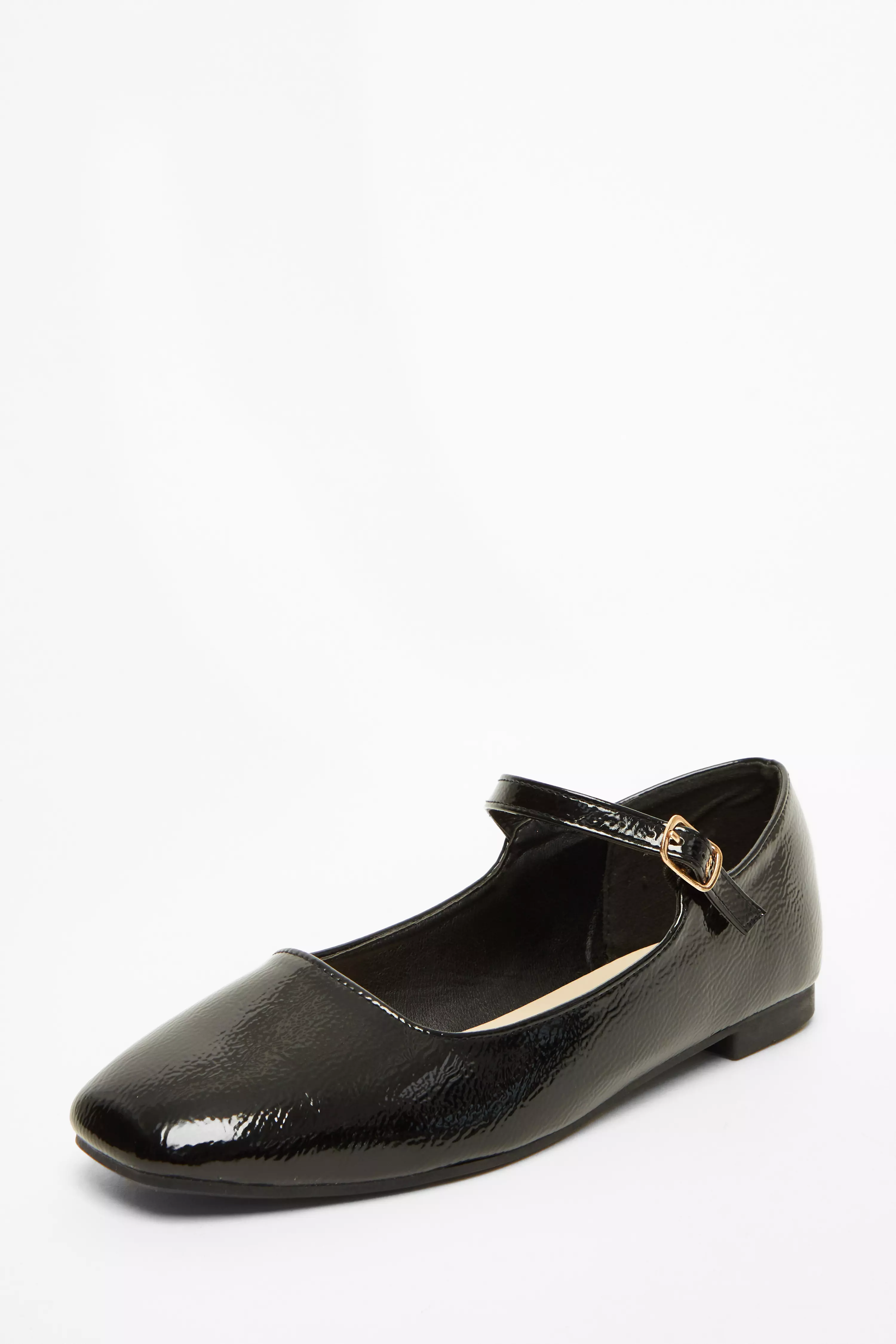 Black Patent Faux Leather Flat Pumps