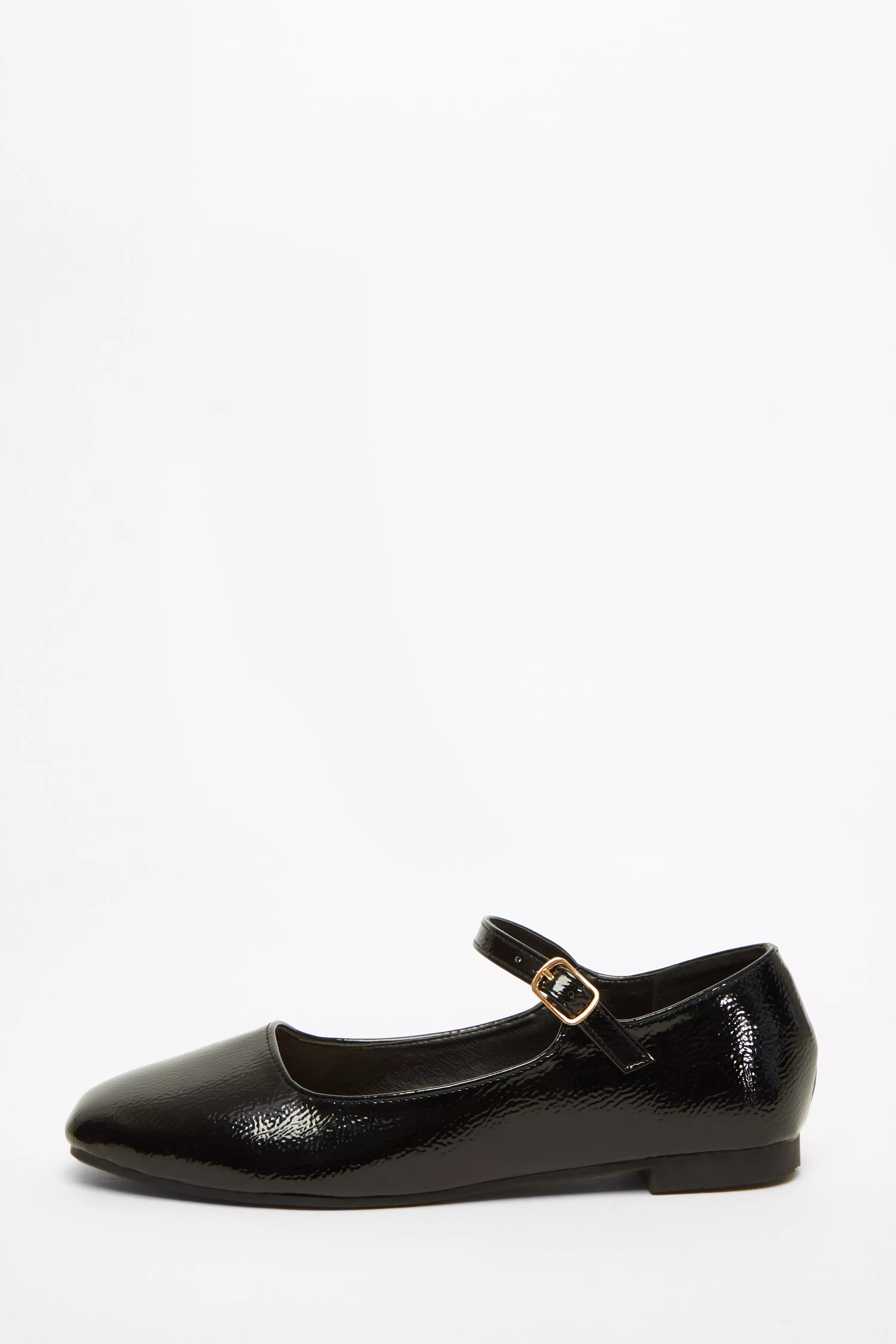 Black Patent Faux Leather Flat Pumps