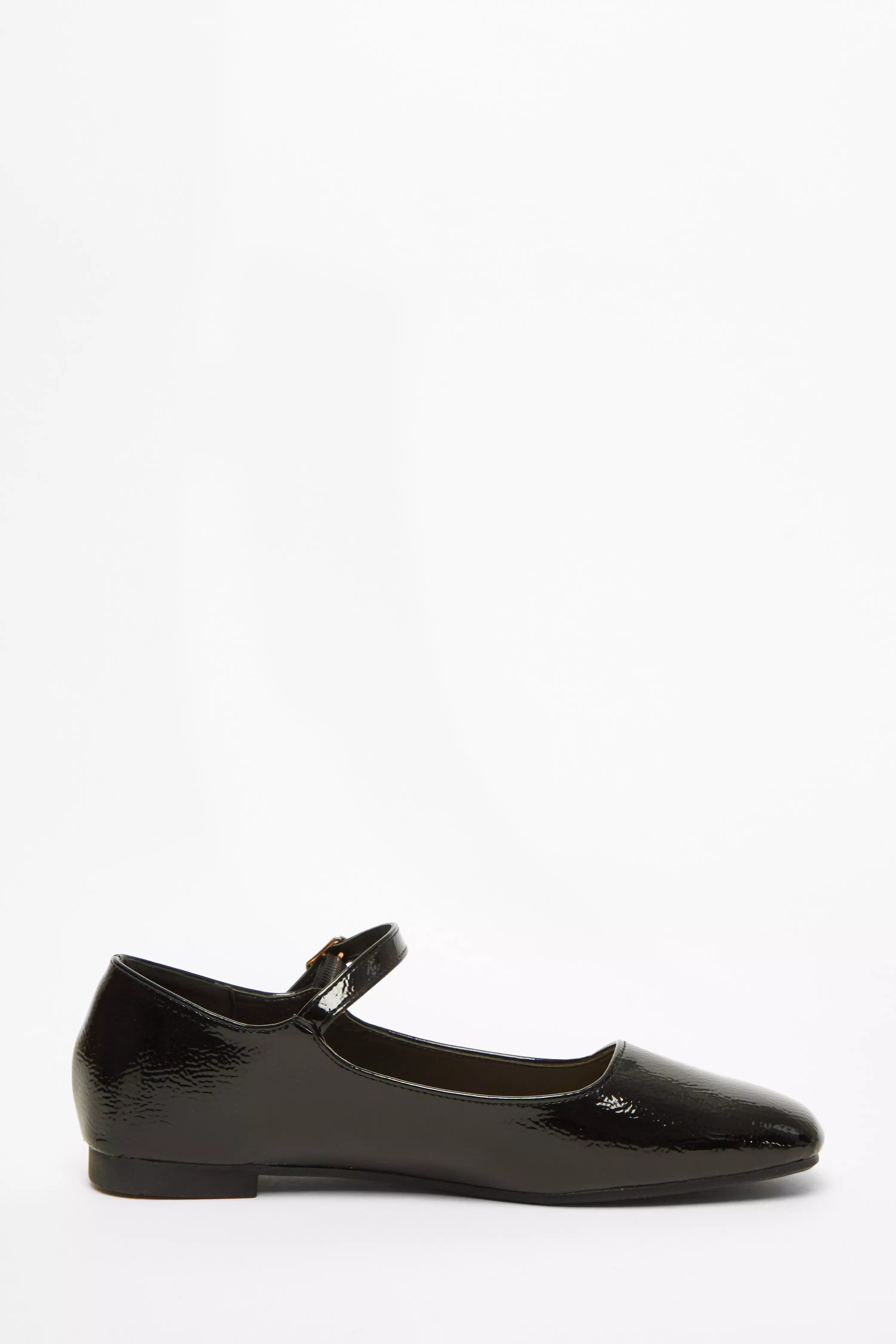 Black Patent Faux Leather Flat Pumps