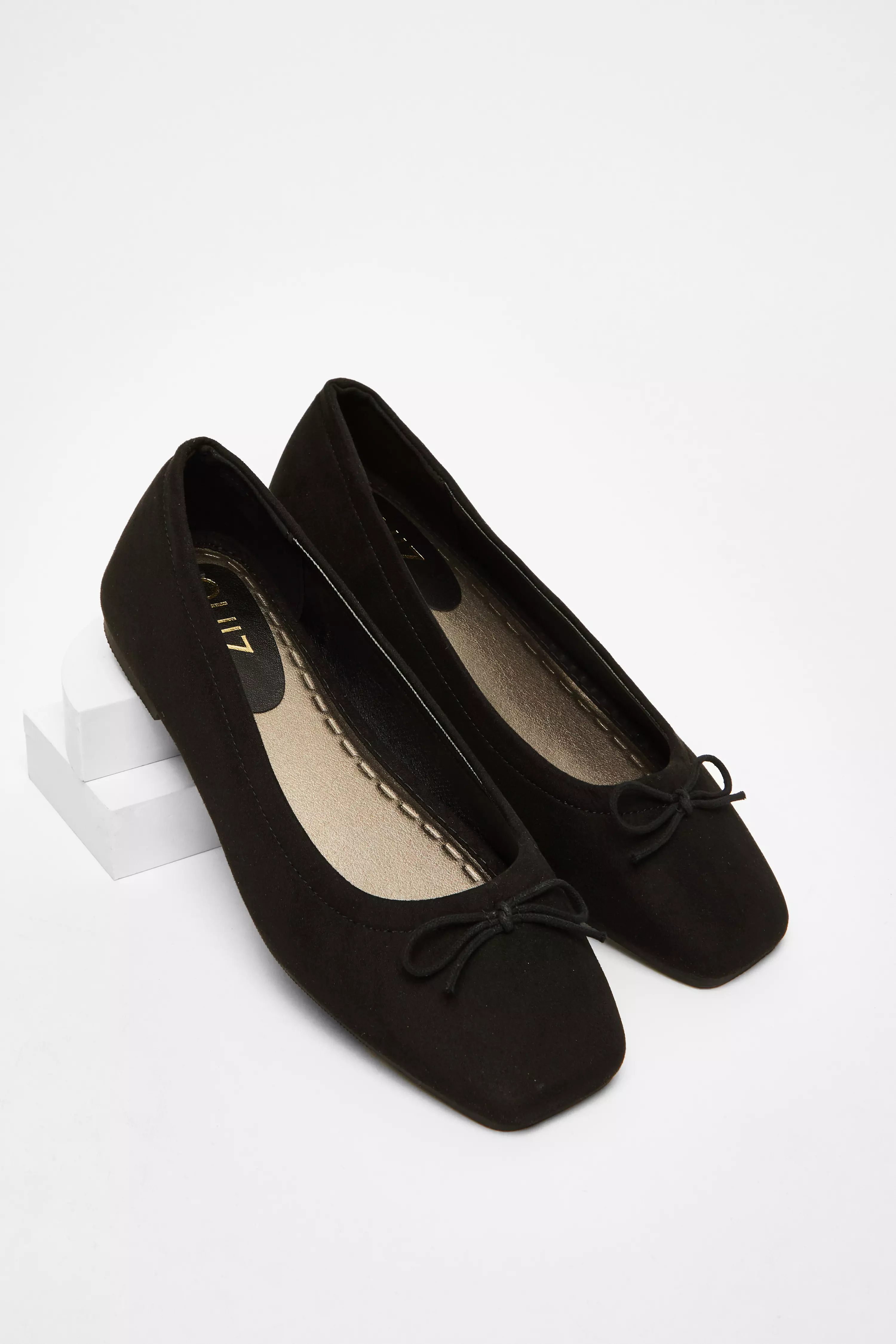 Black Square Toe Flat Pumps