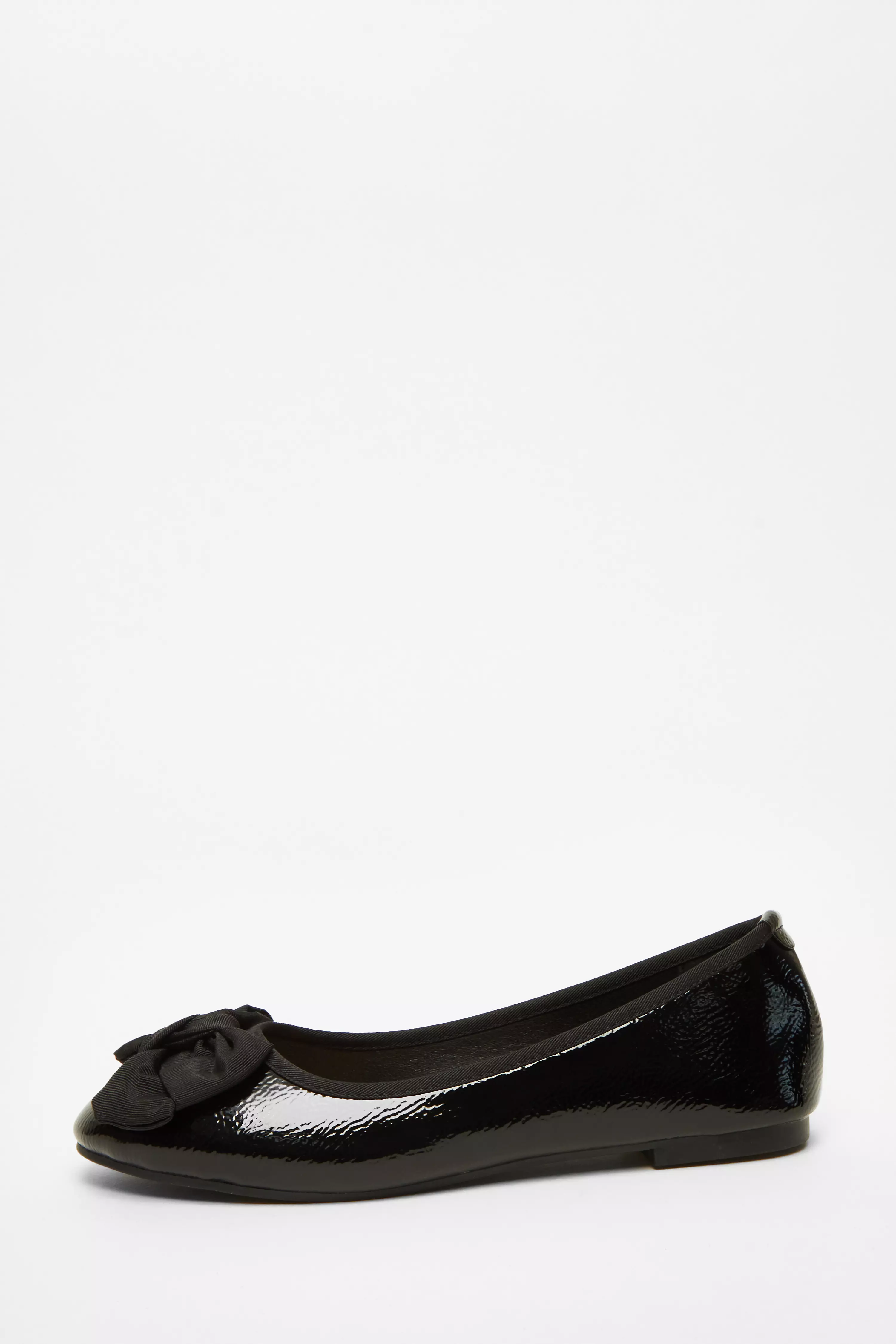 Black Faux Leather Patent Bow Flat Pumps