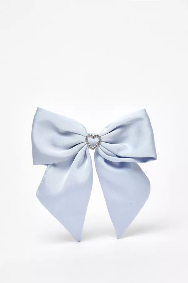 Blue Satin Diamante Hair Bow