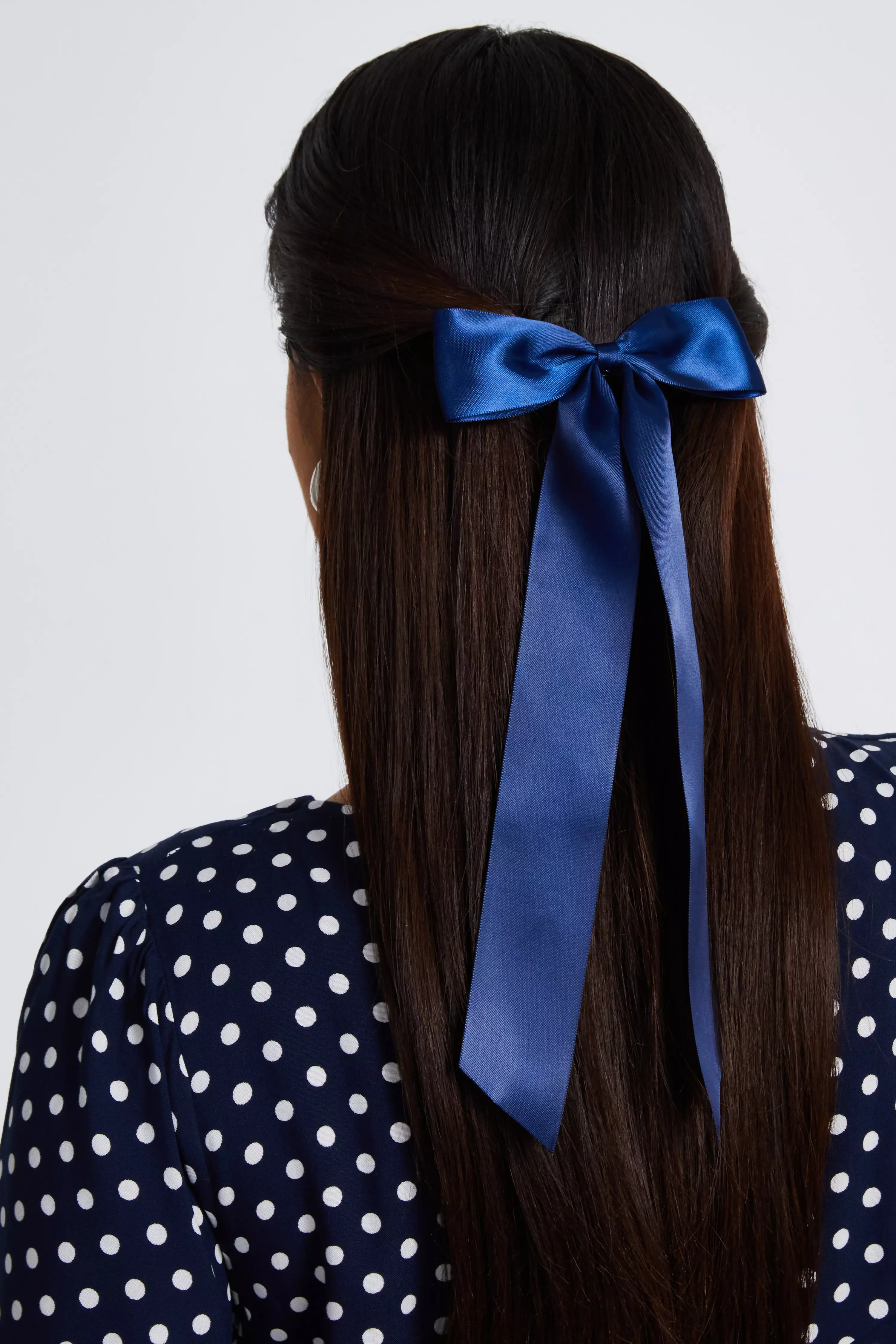 Navy Satin Hair Bow Clip