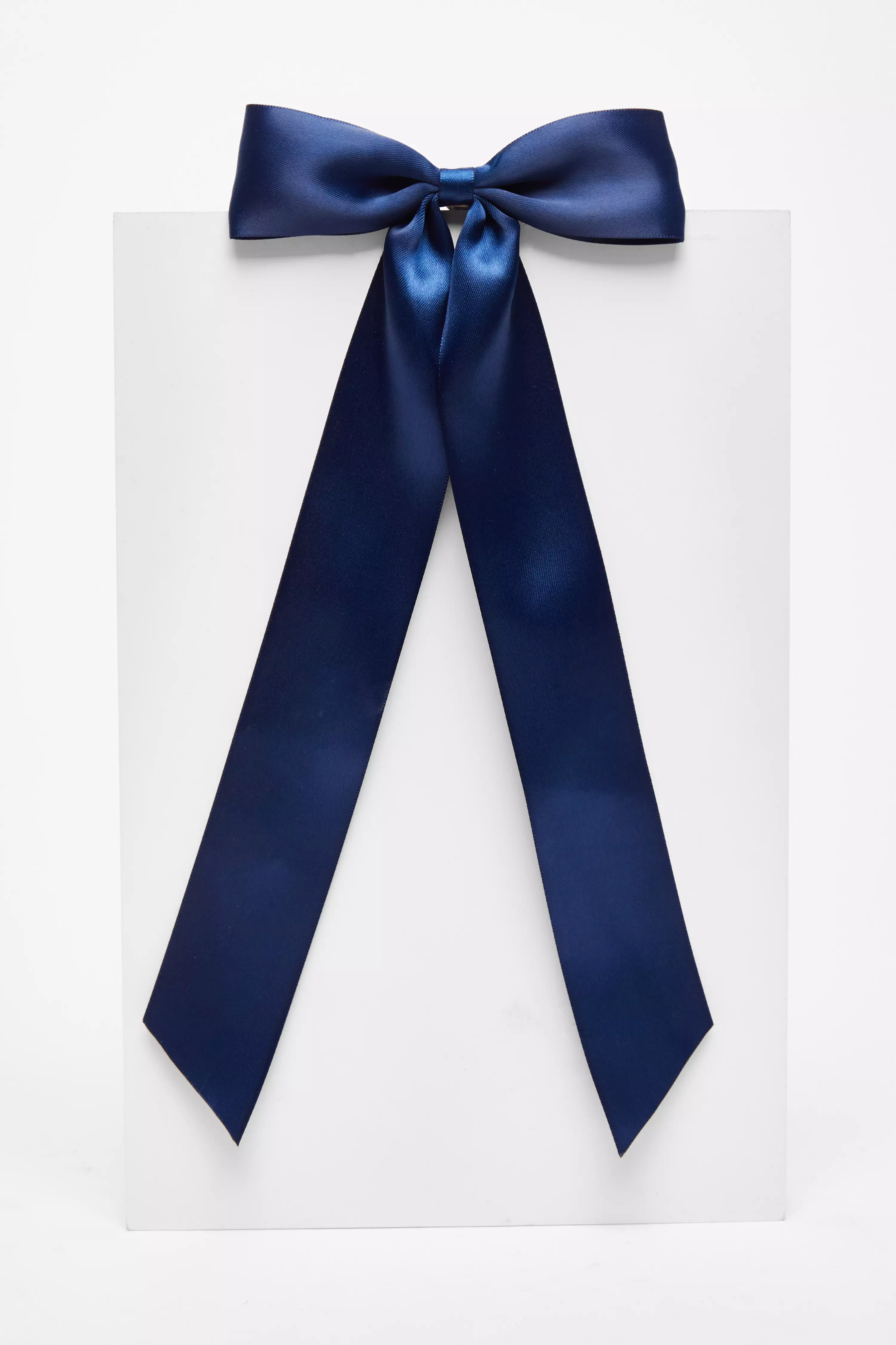 Navy Satin Hair Bow Clip