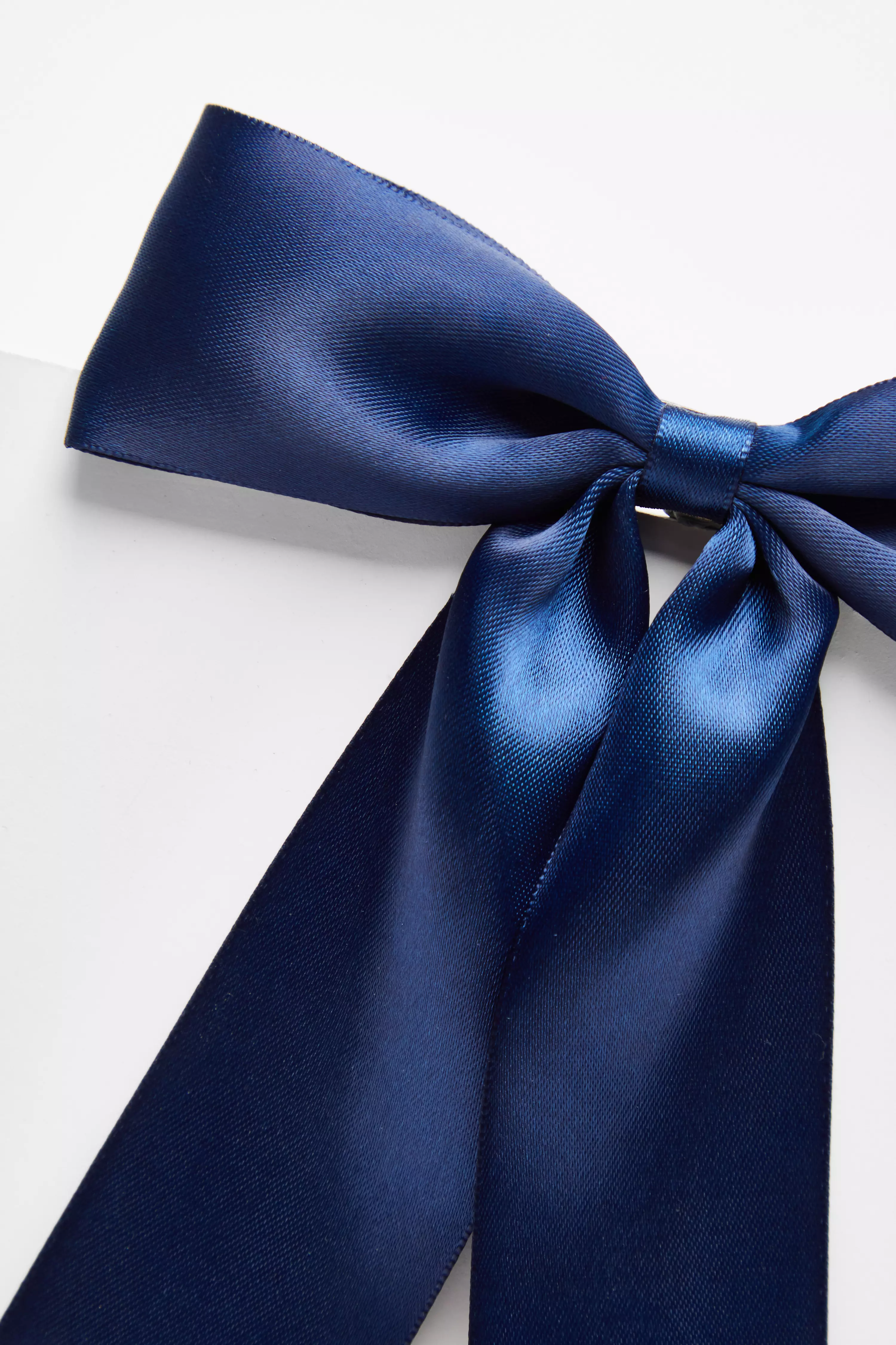 Navy Satin Hair Bow Clip