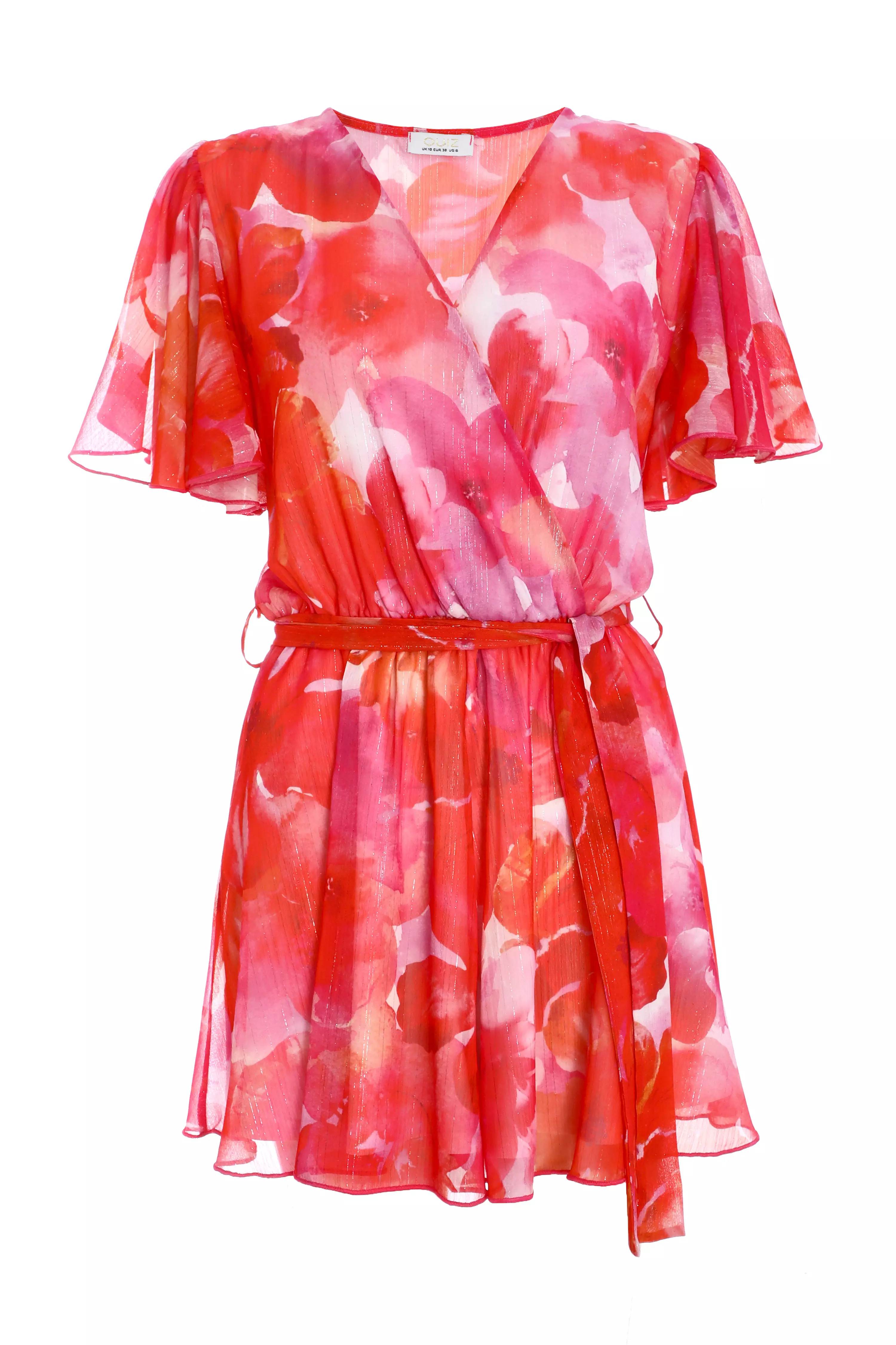 Pink Floral Metallic Wrap Playsuit