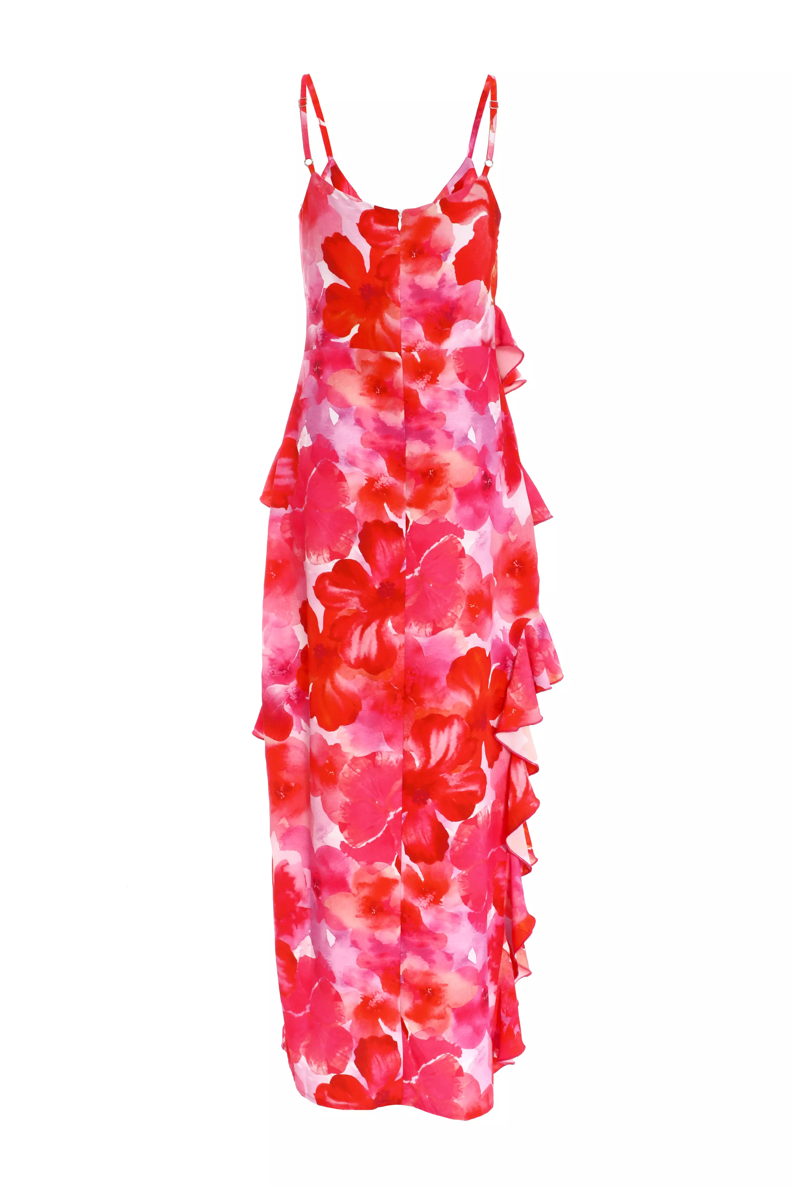 Pink Floral Ruffle Maxi Dress