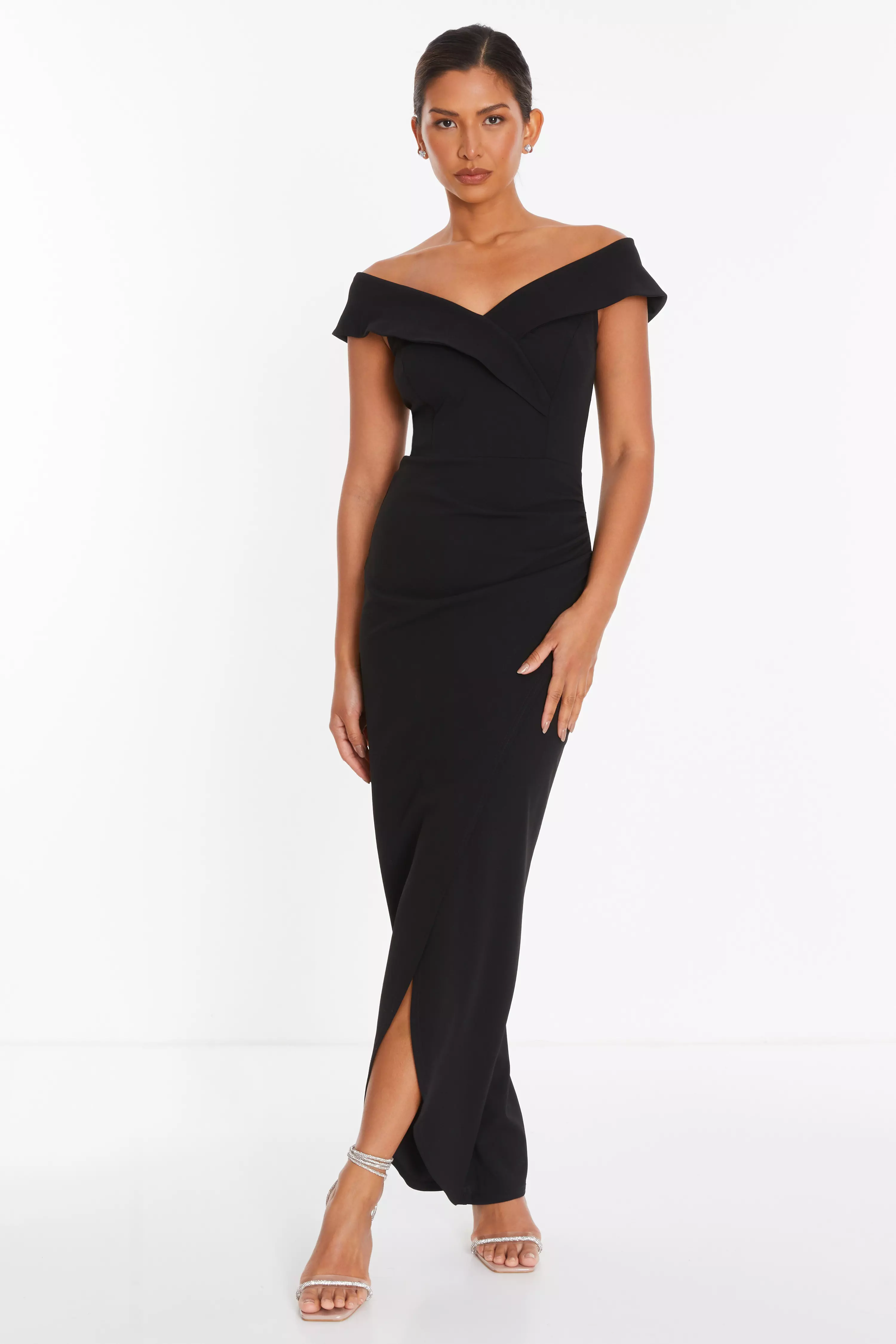 Black Bardot Wrap Maxi Dress