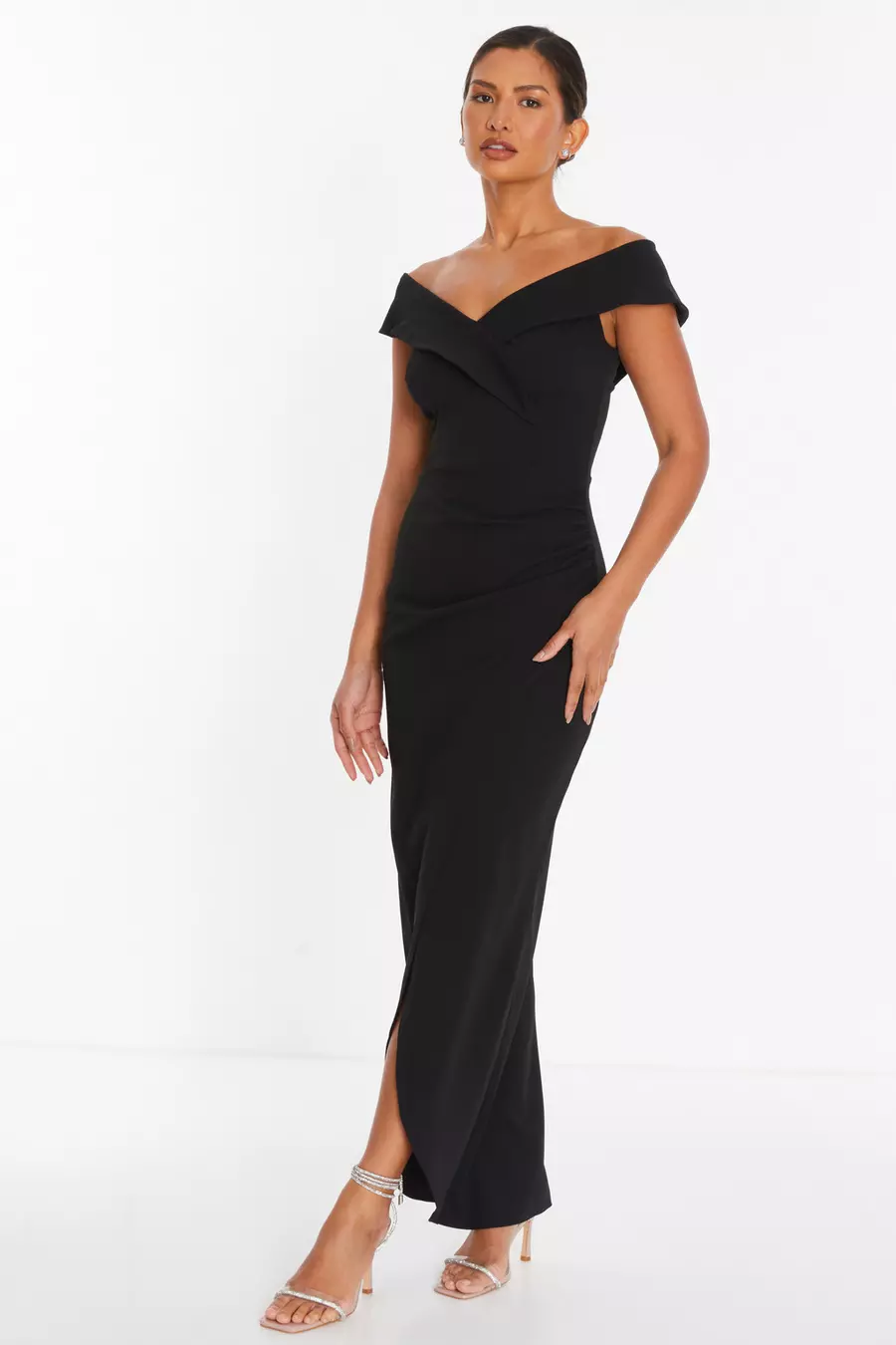 Black Bardot Wrap Maxi Dress QUIZ Clothing