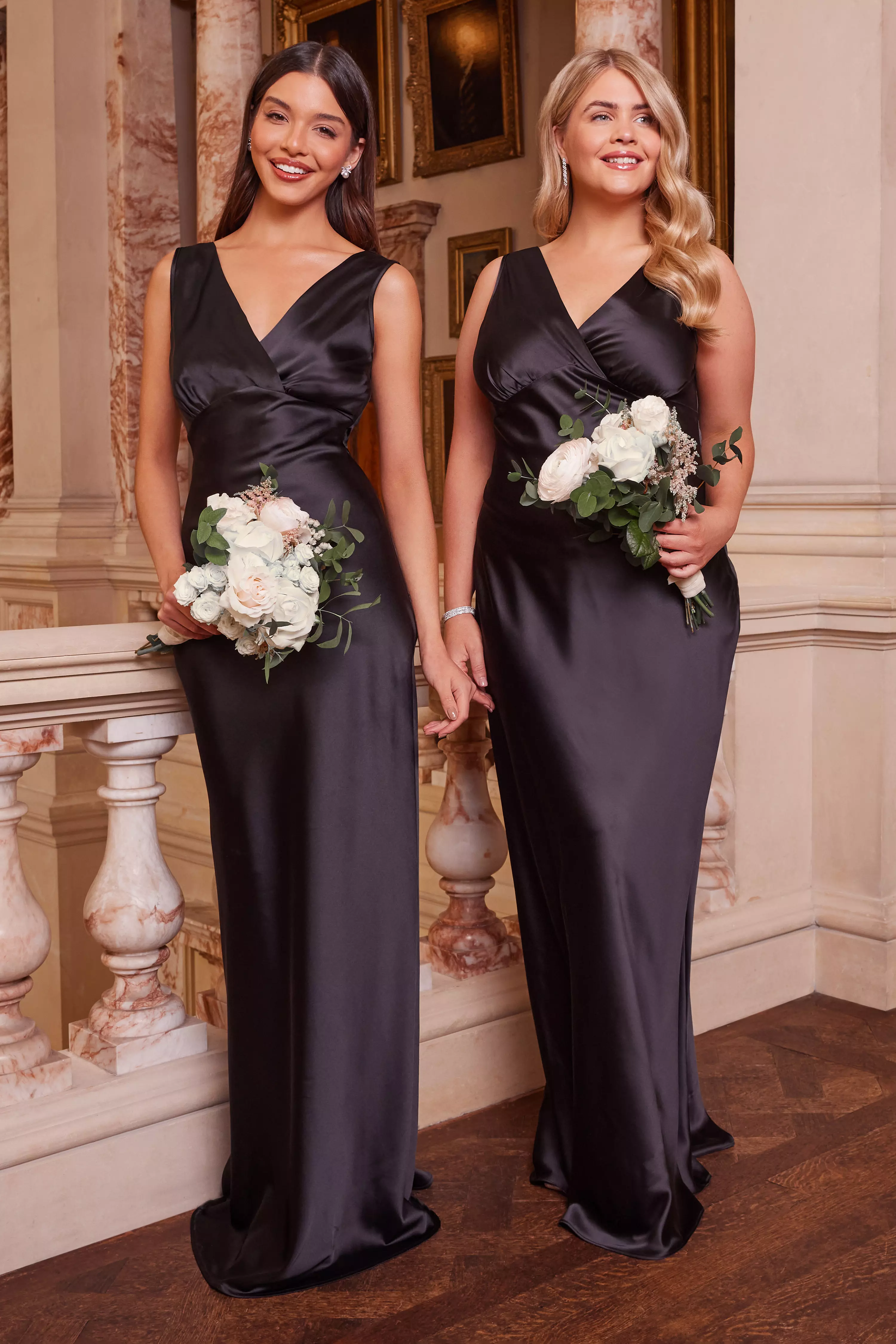 Black Satin Wrap Maxi Dress