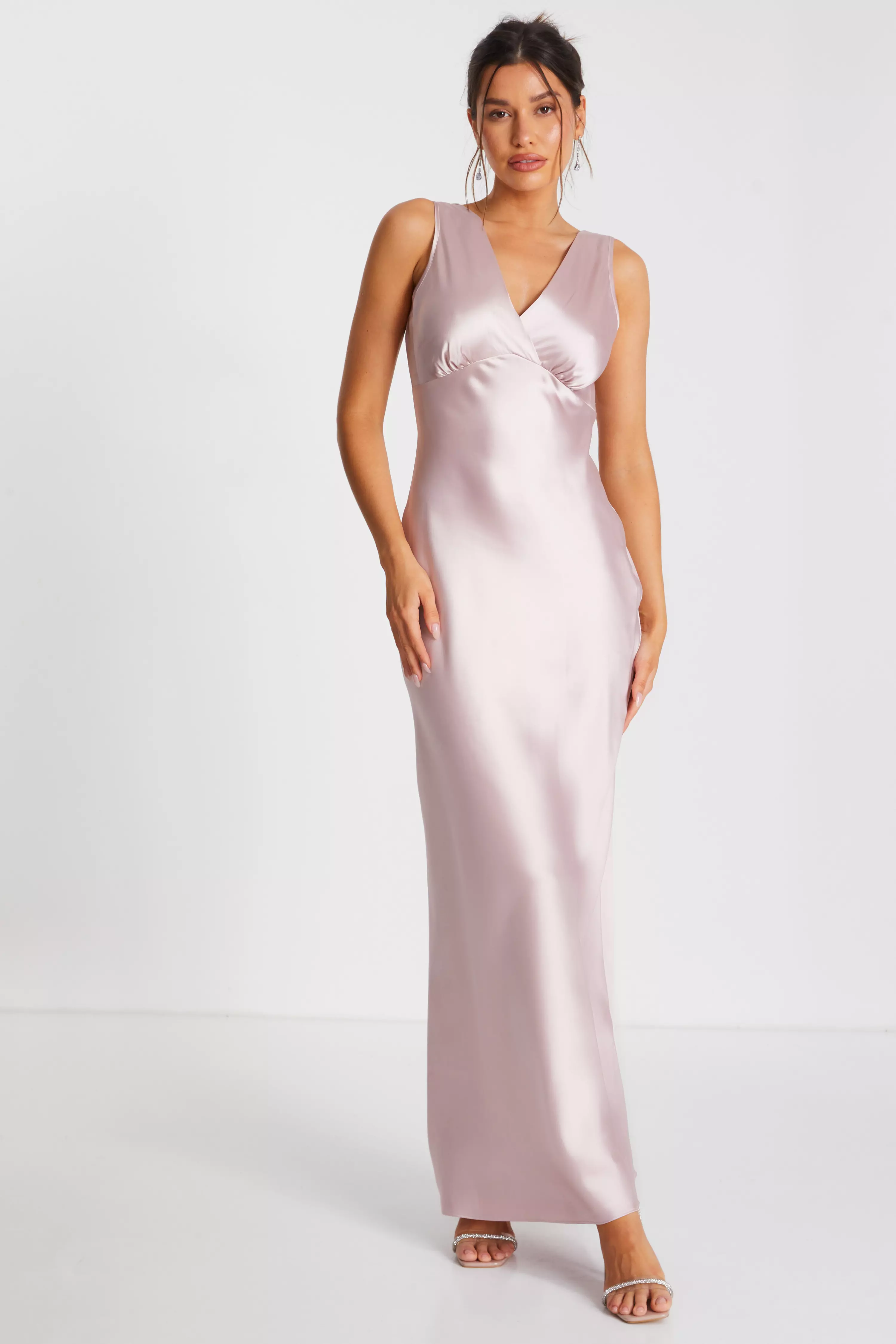 Blush Pink Satin Wrap Maxi Dress