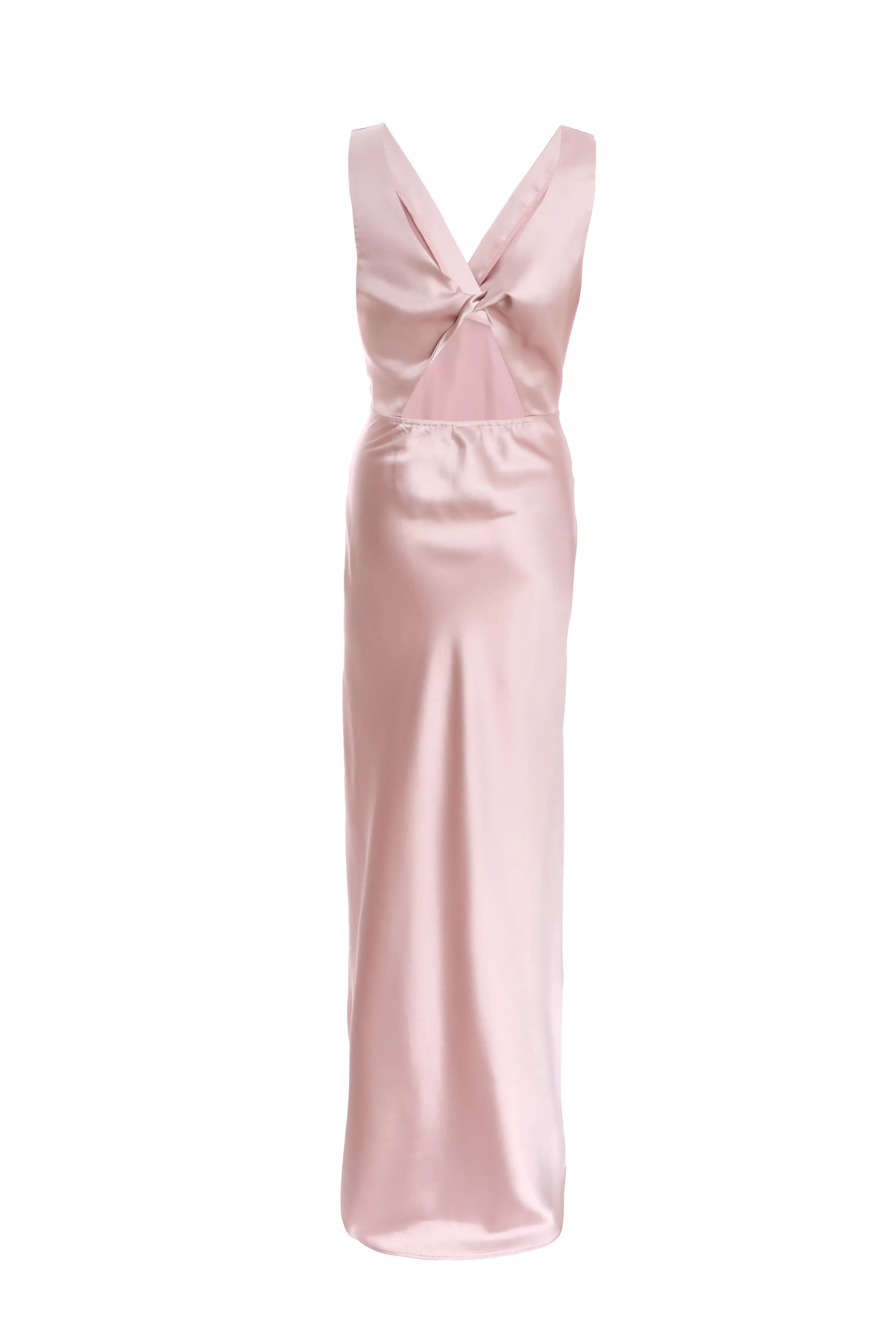 Blush Pink Satin Wrap Maxi Dress