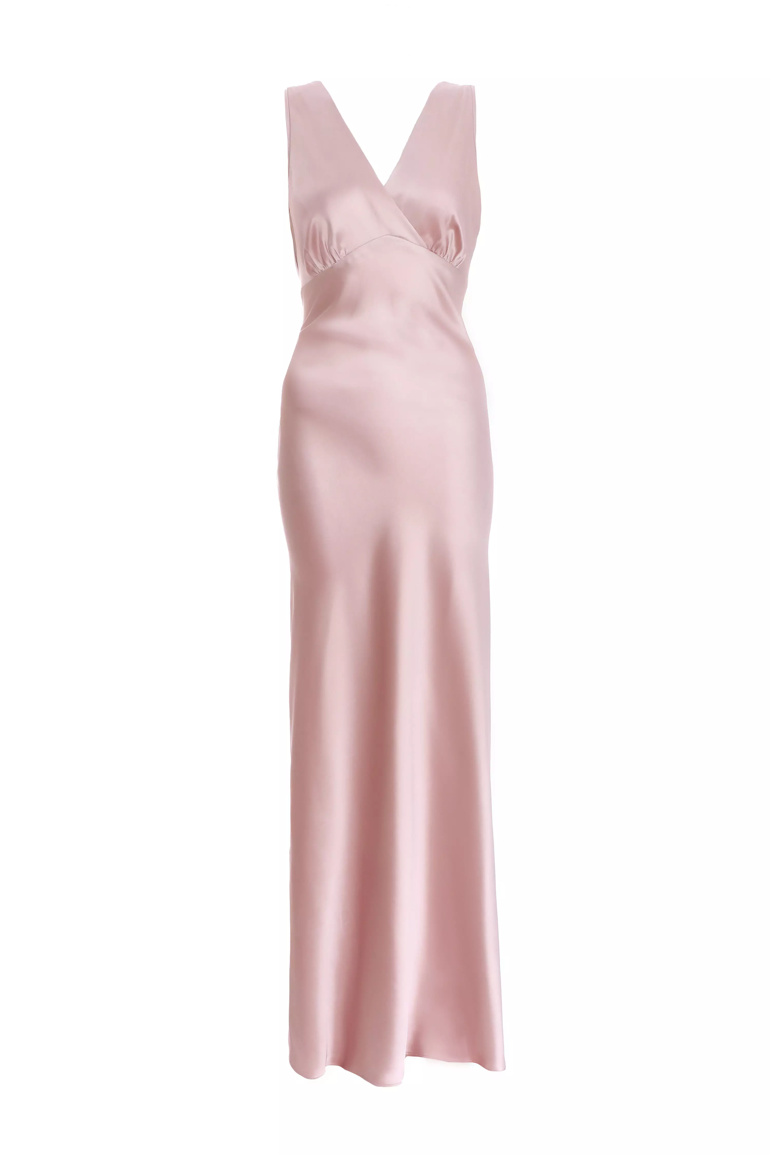 Blush Pink Satin Wrap Maxi Dress