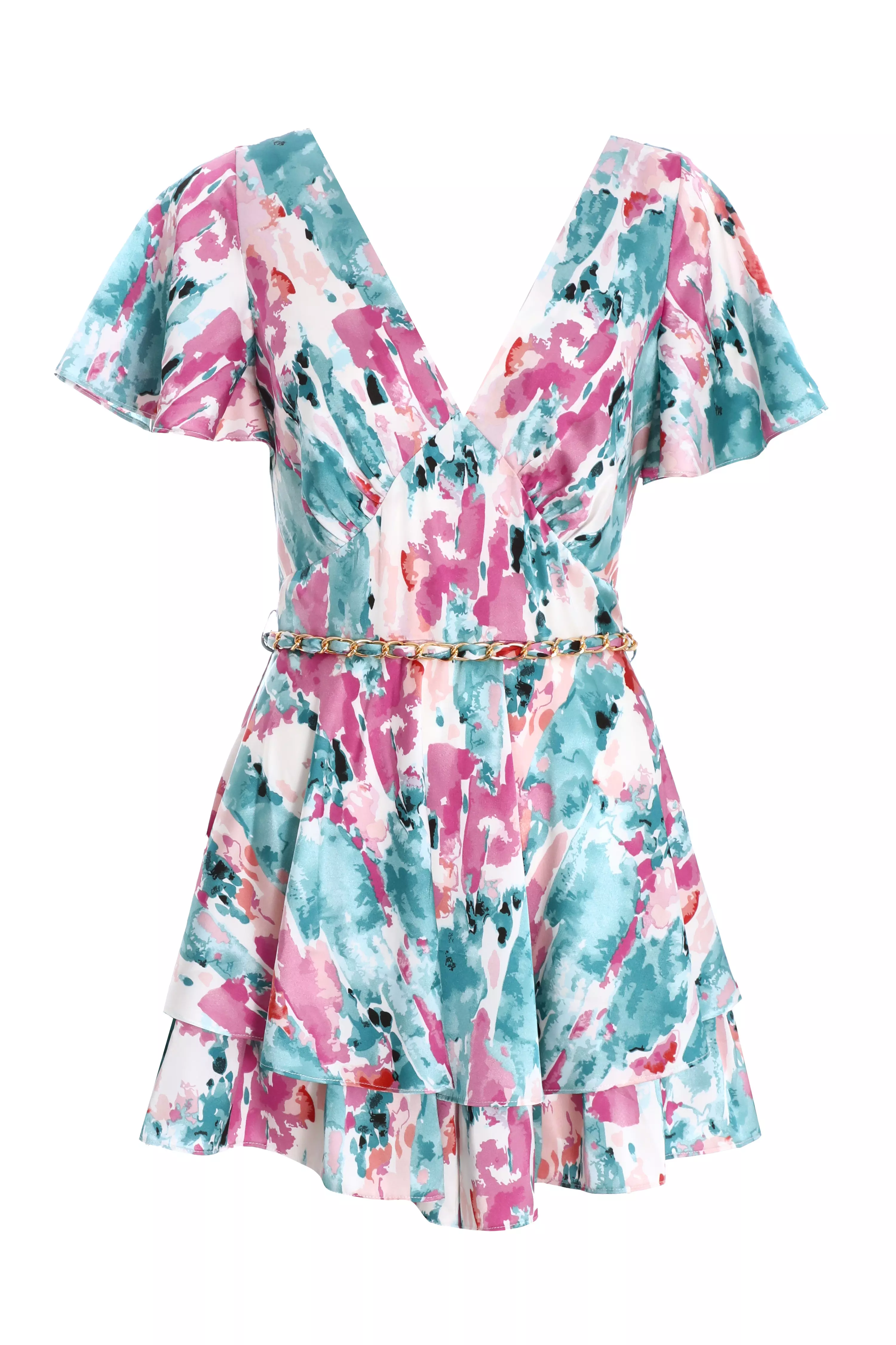 Blue Marble Print Satin Playsuit