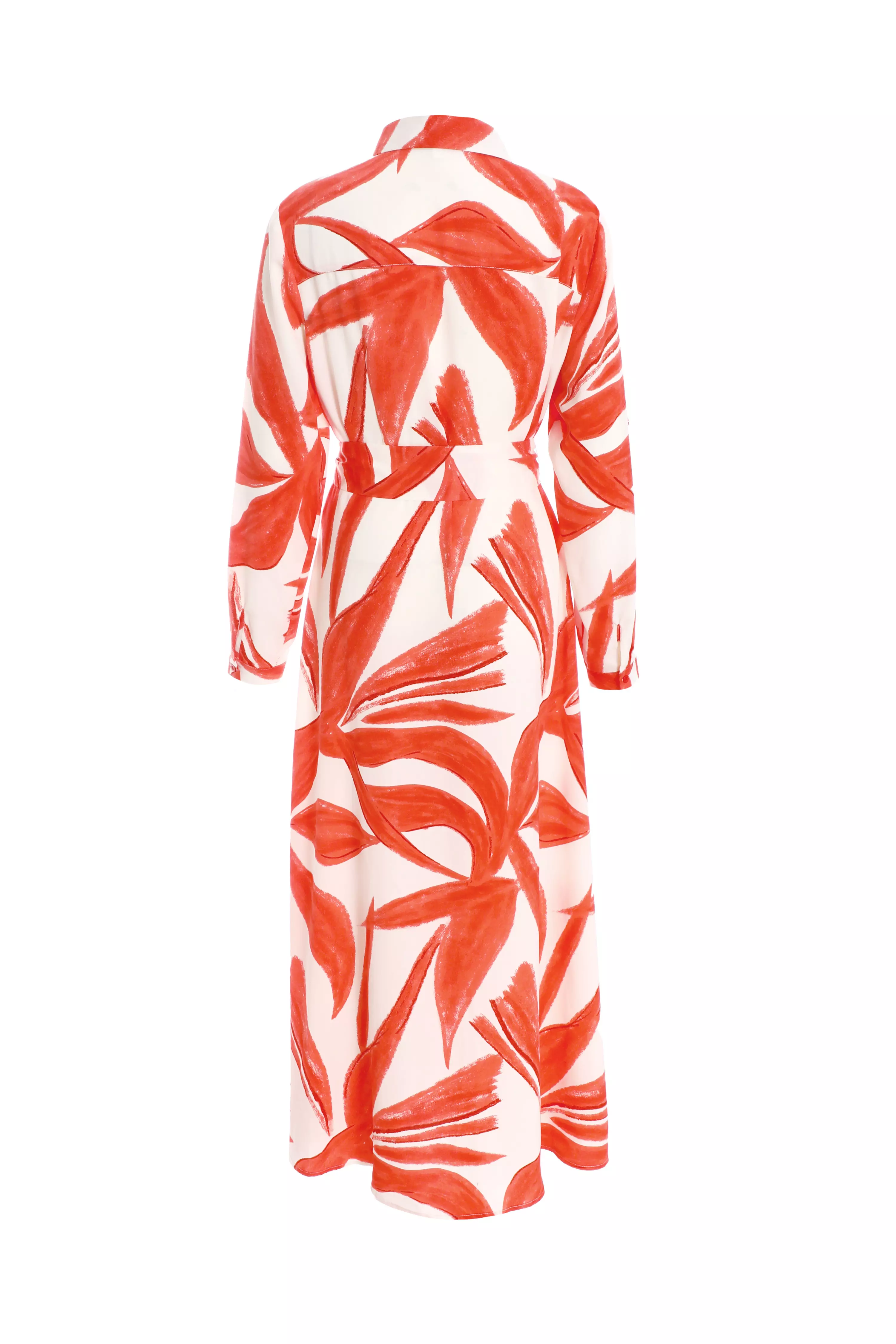 Orange Tropical Print Shirt Maxi Dress