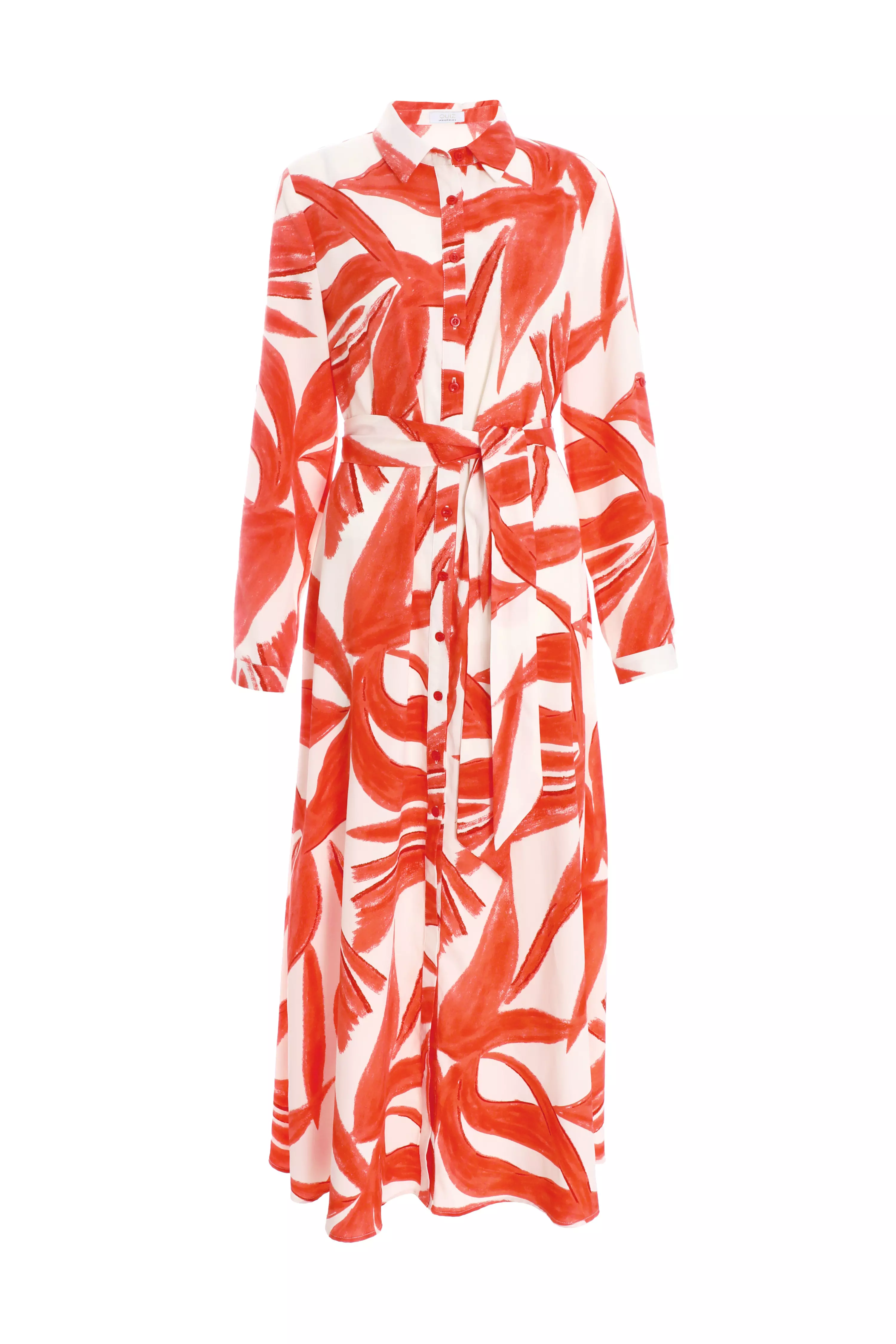 Orange Tropical Print Shirt Maxi Dress