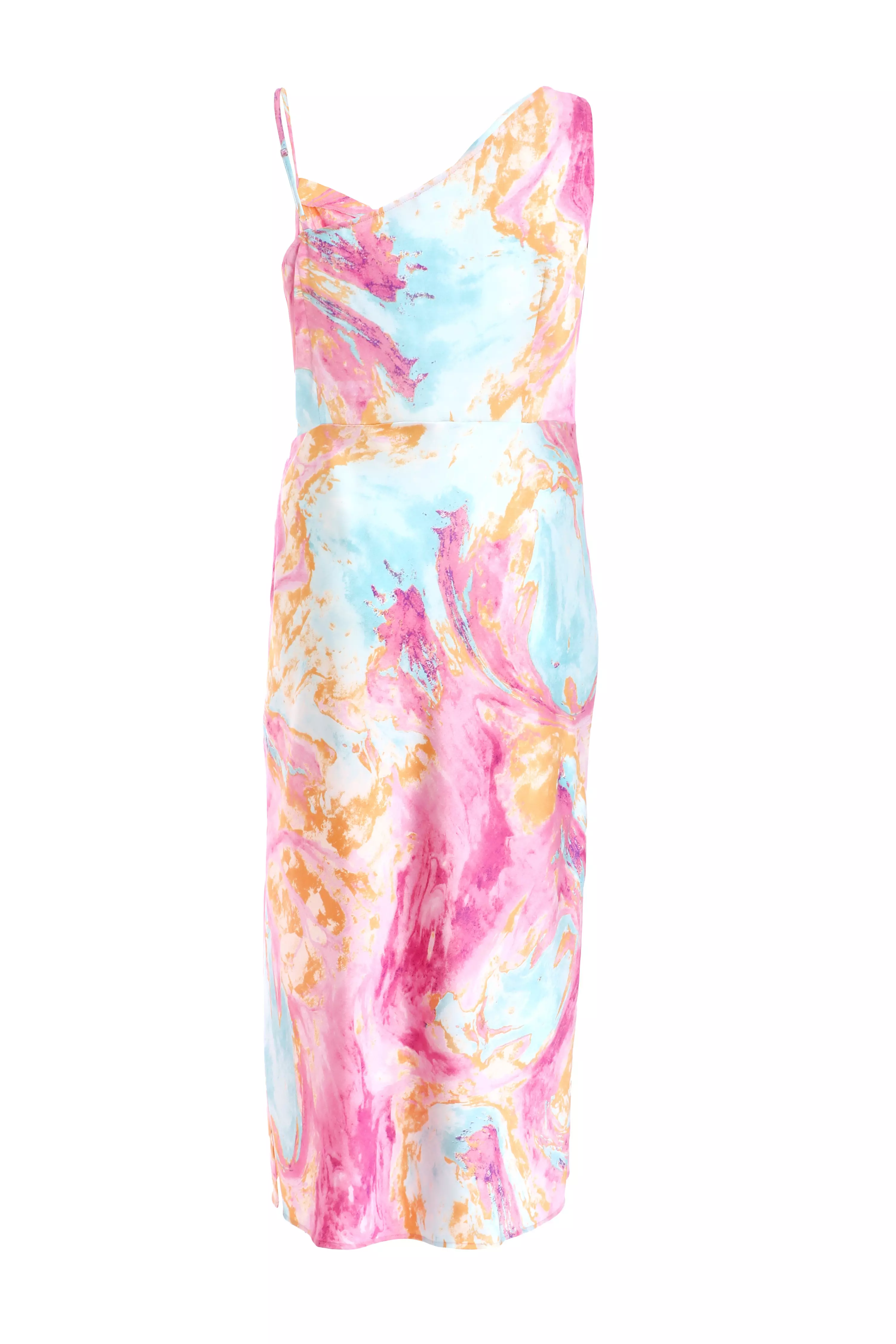 Curve Pink Marble Print Satin Midaxi Dress