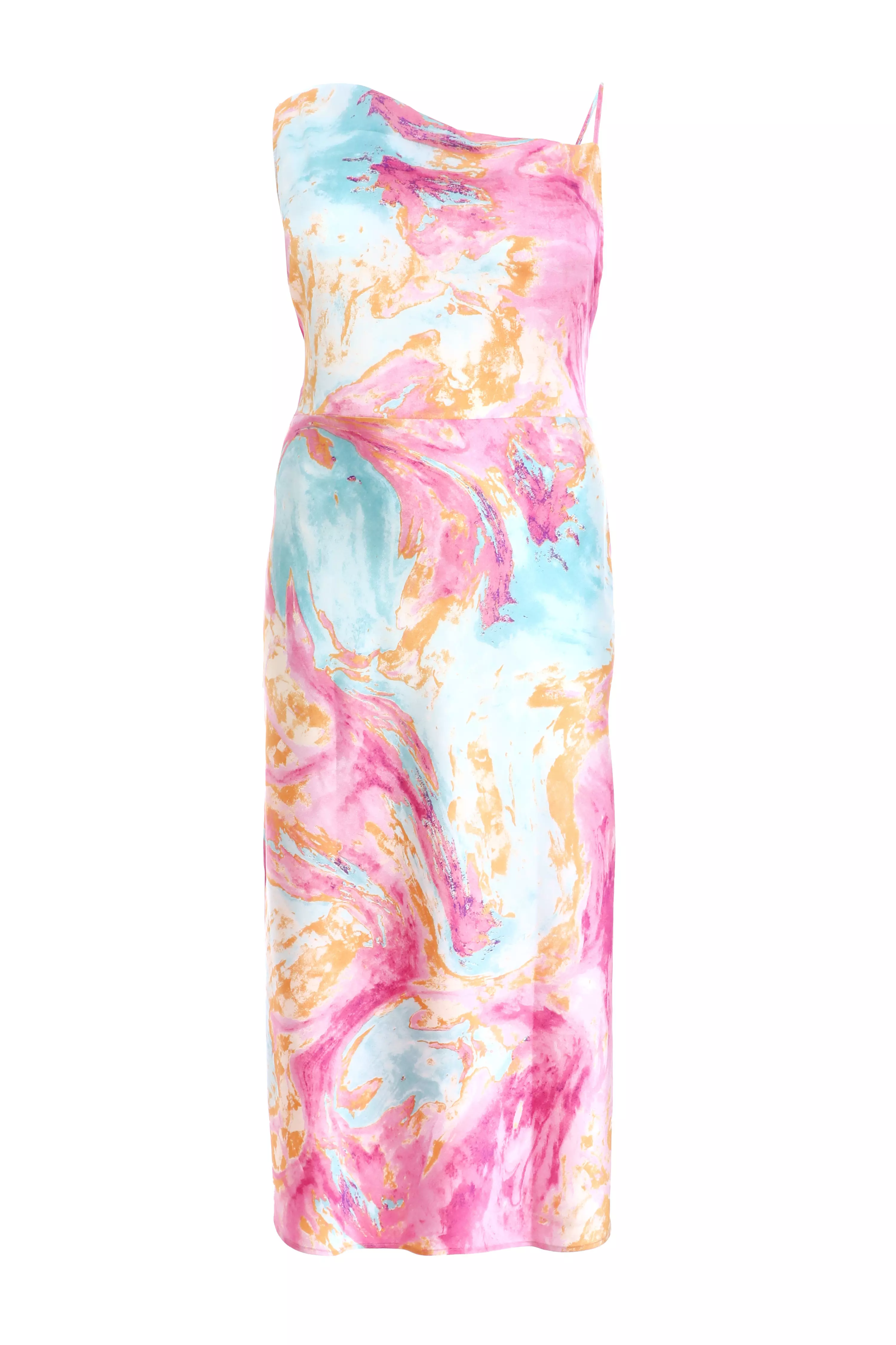 Curve Pink Marble Print Satin Midaxi Dress