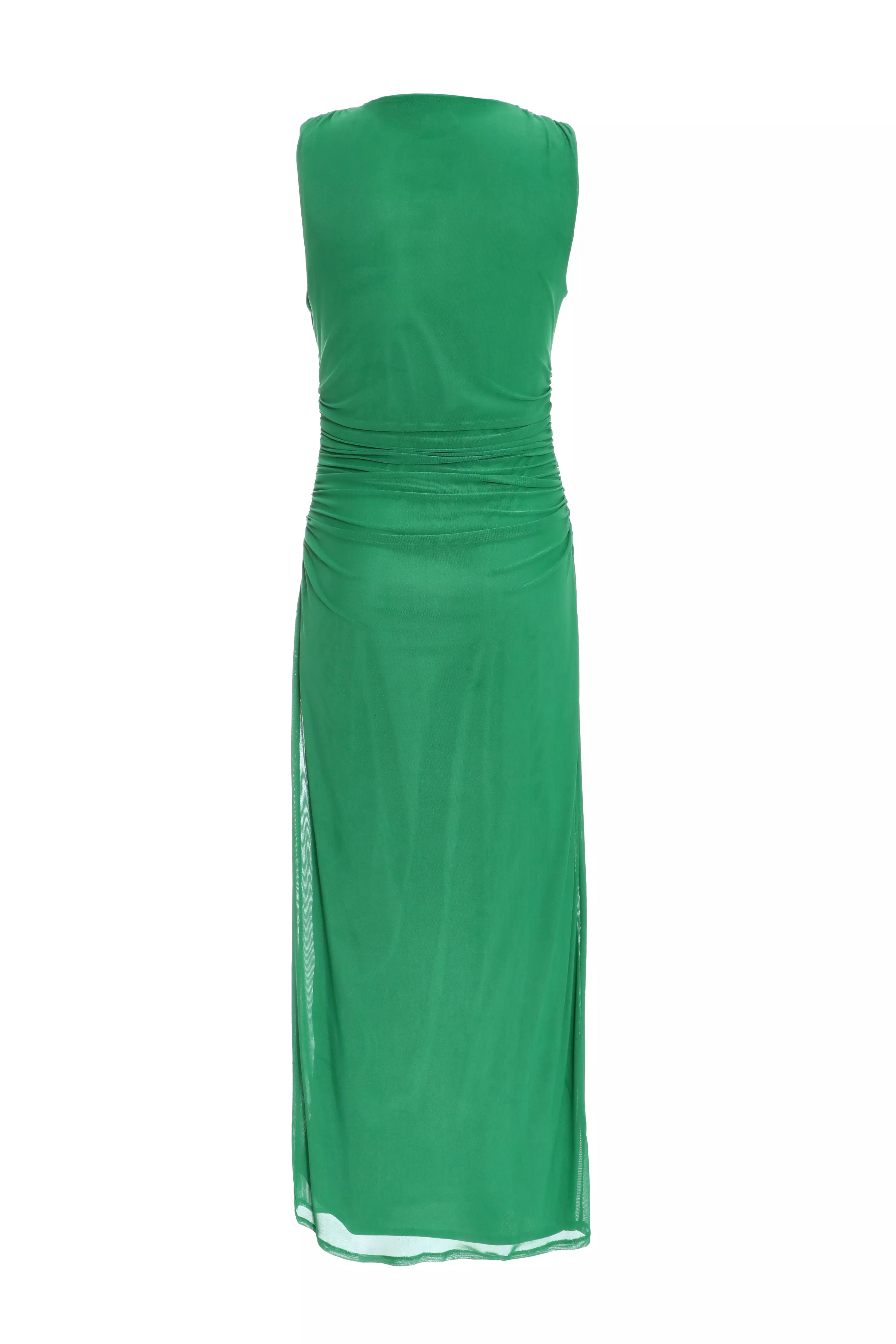 Green Mesh Ruched Bodycon Midaxi Dress