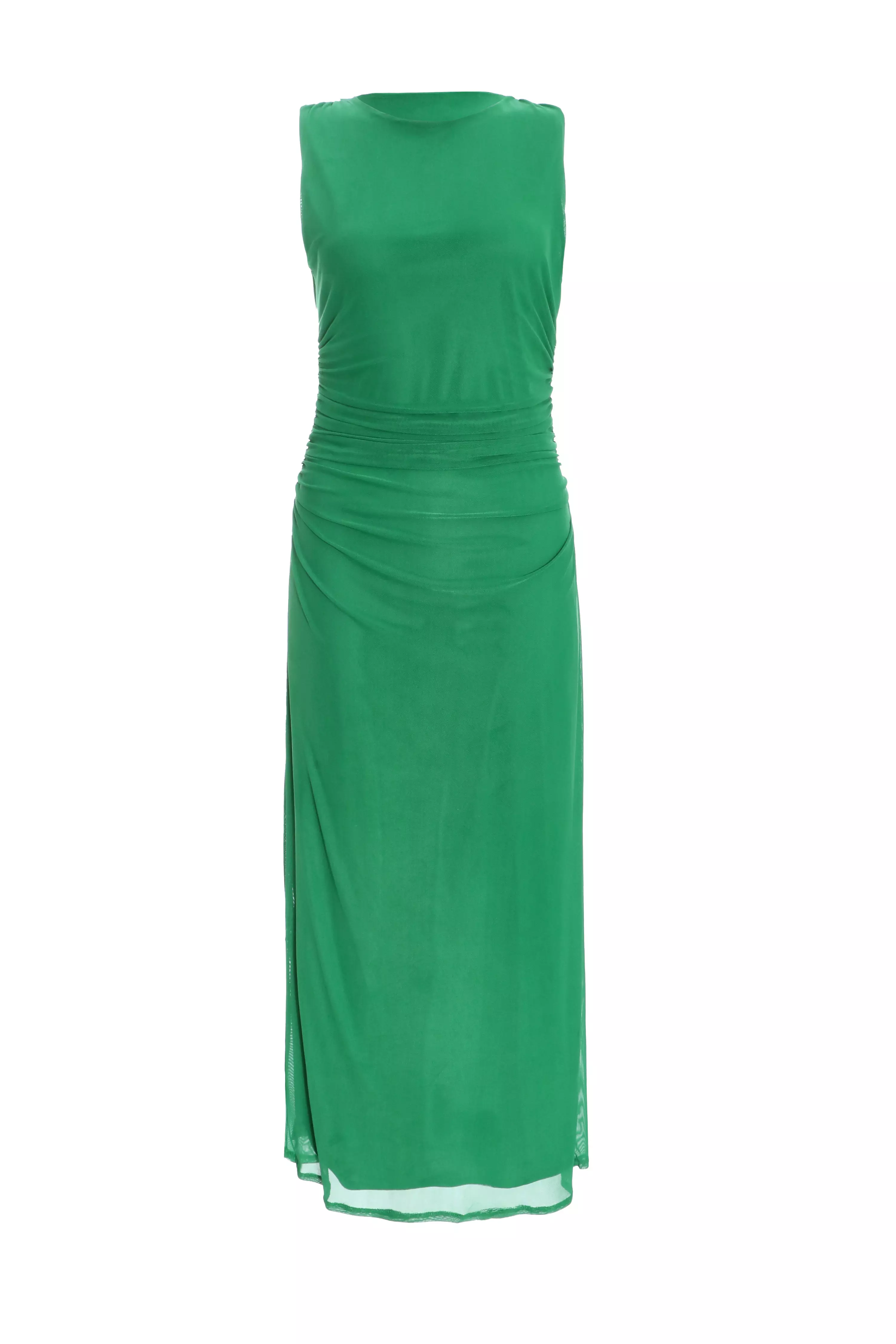 Green Mesh Ruched Bodycon Midaxi Dress