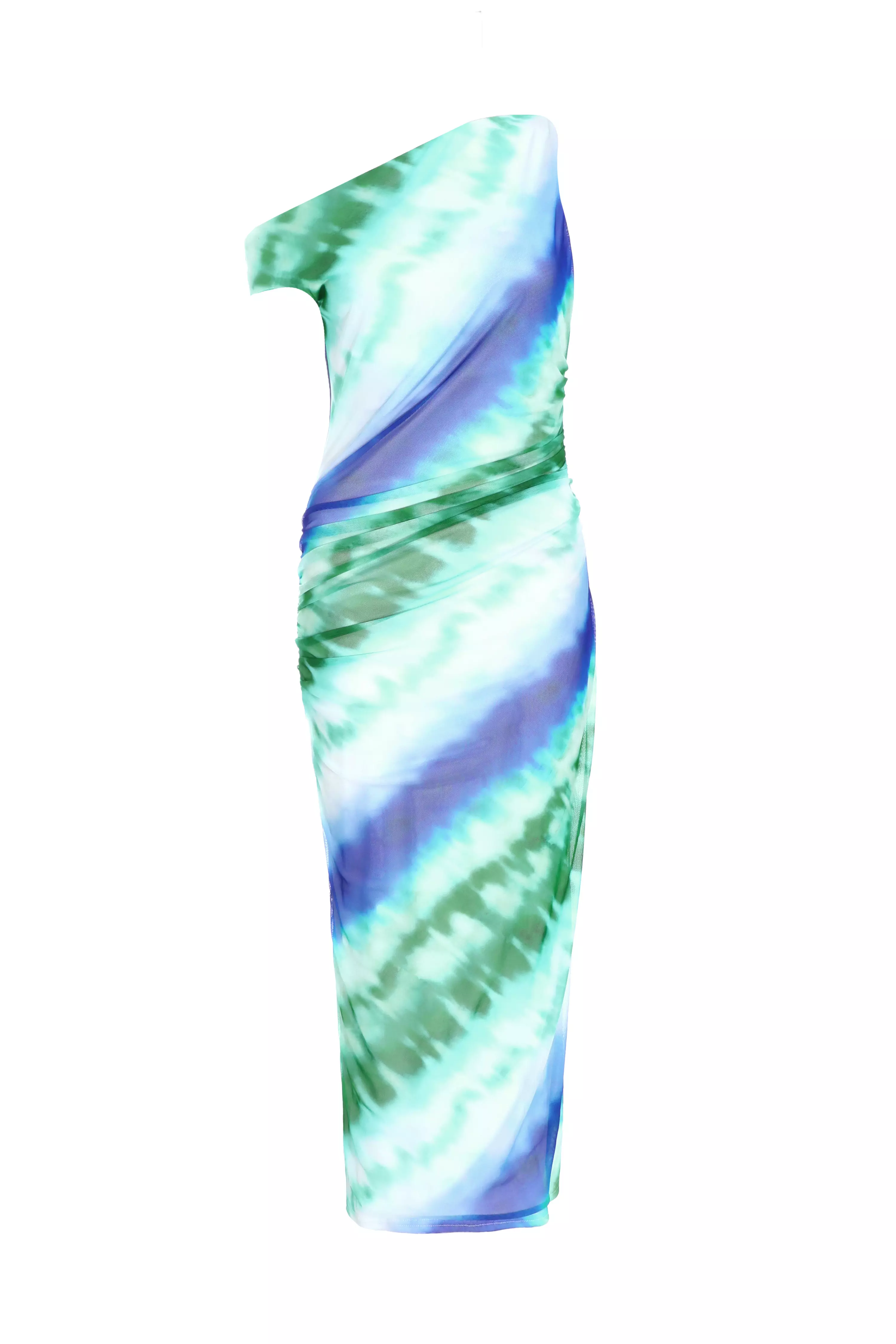 Blue Ombre Mesh Asymmetric Midaxi Dress