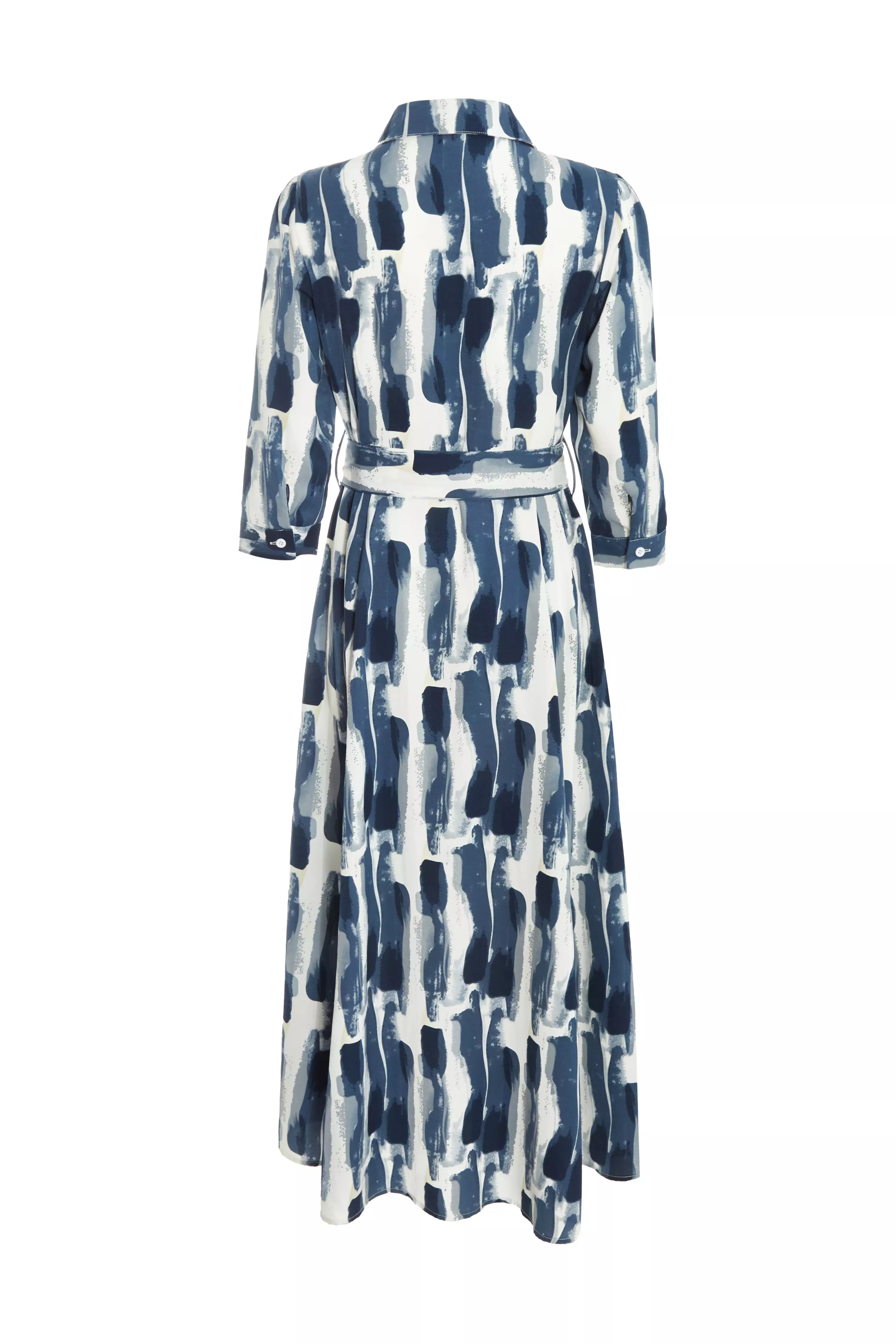 Navy Brush Stroke Midi Shirt Dress