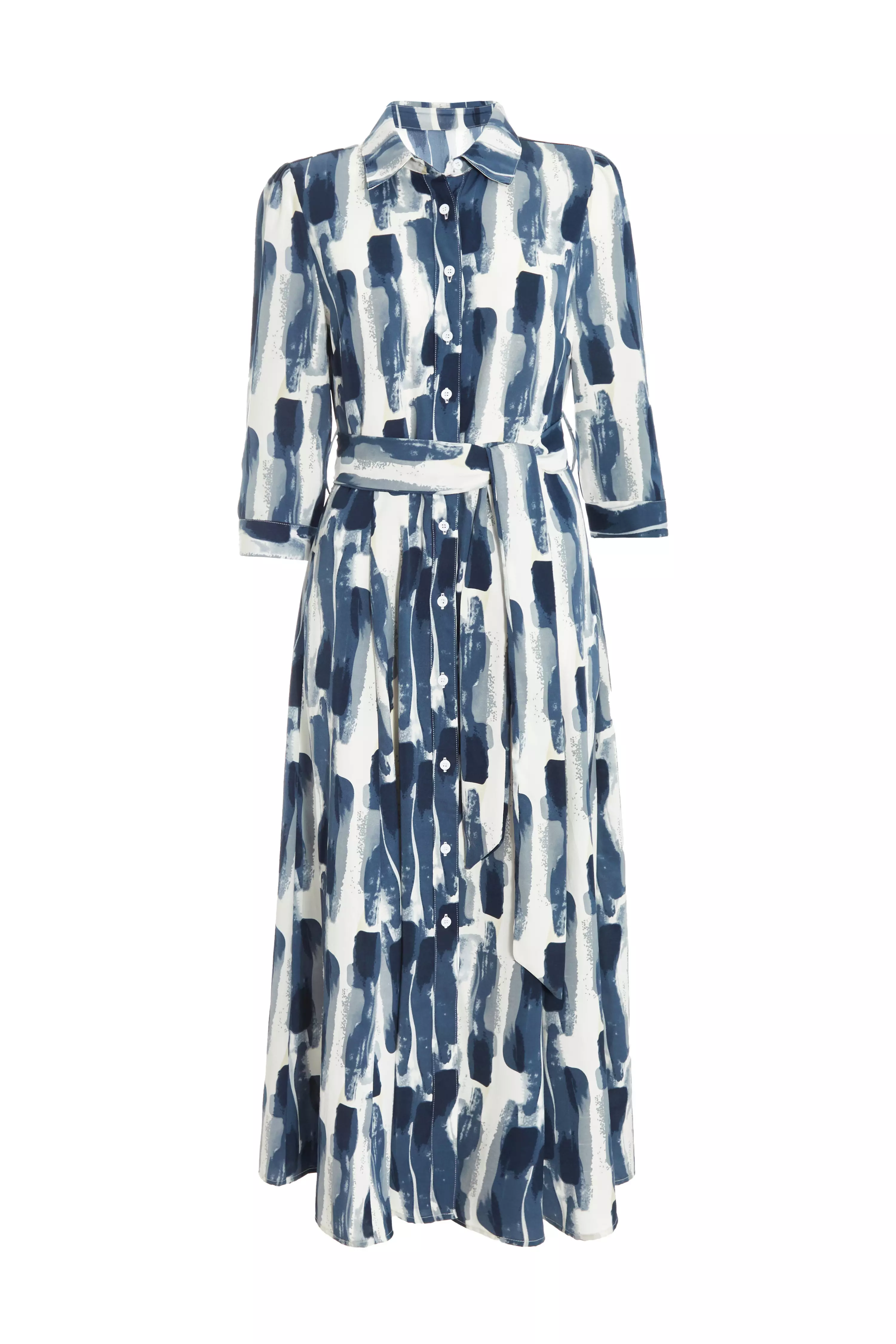 Navy Brush Stroke Midi Shirt Dress