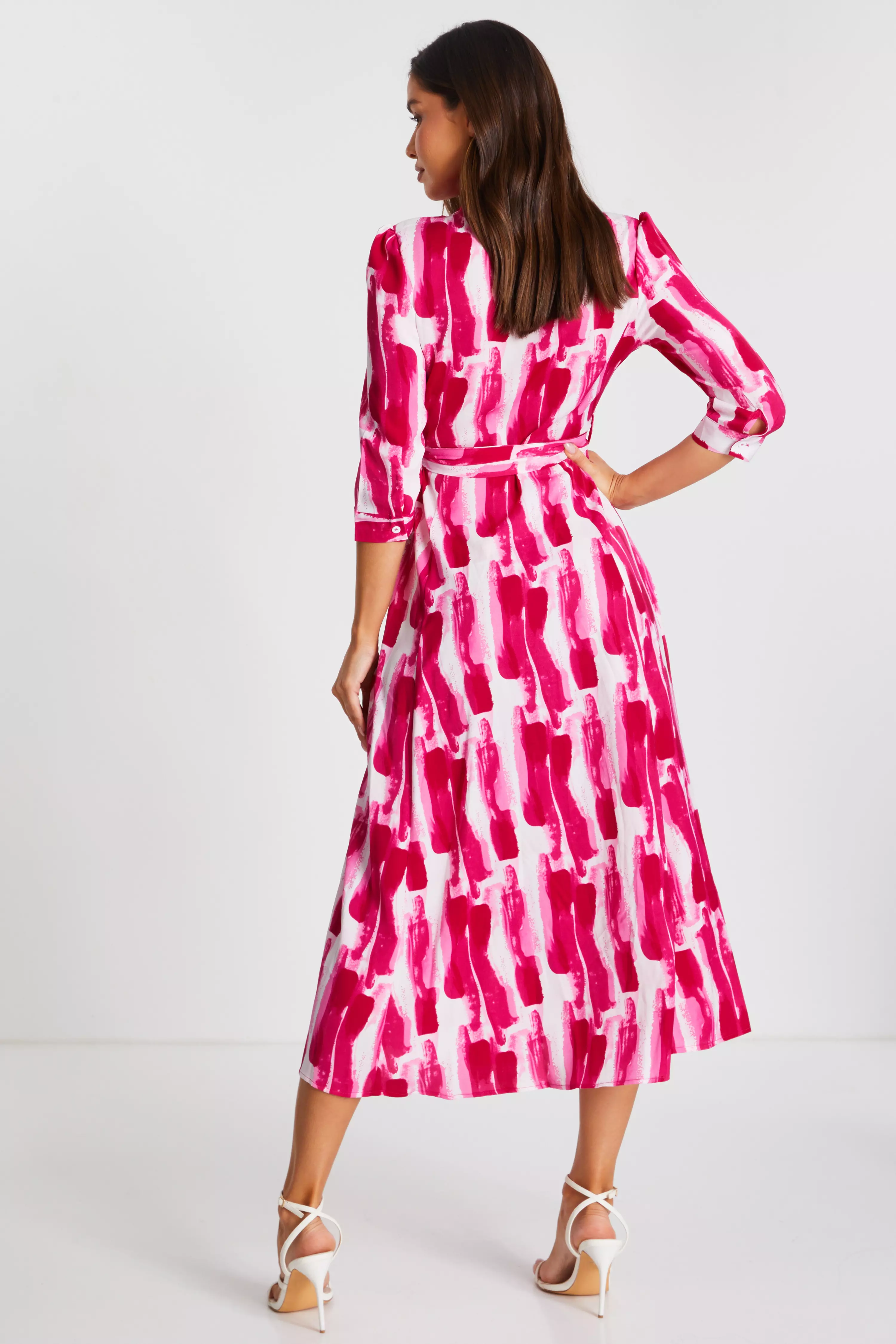 Pink Brush Stroke Midi Shirt Dress
