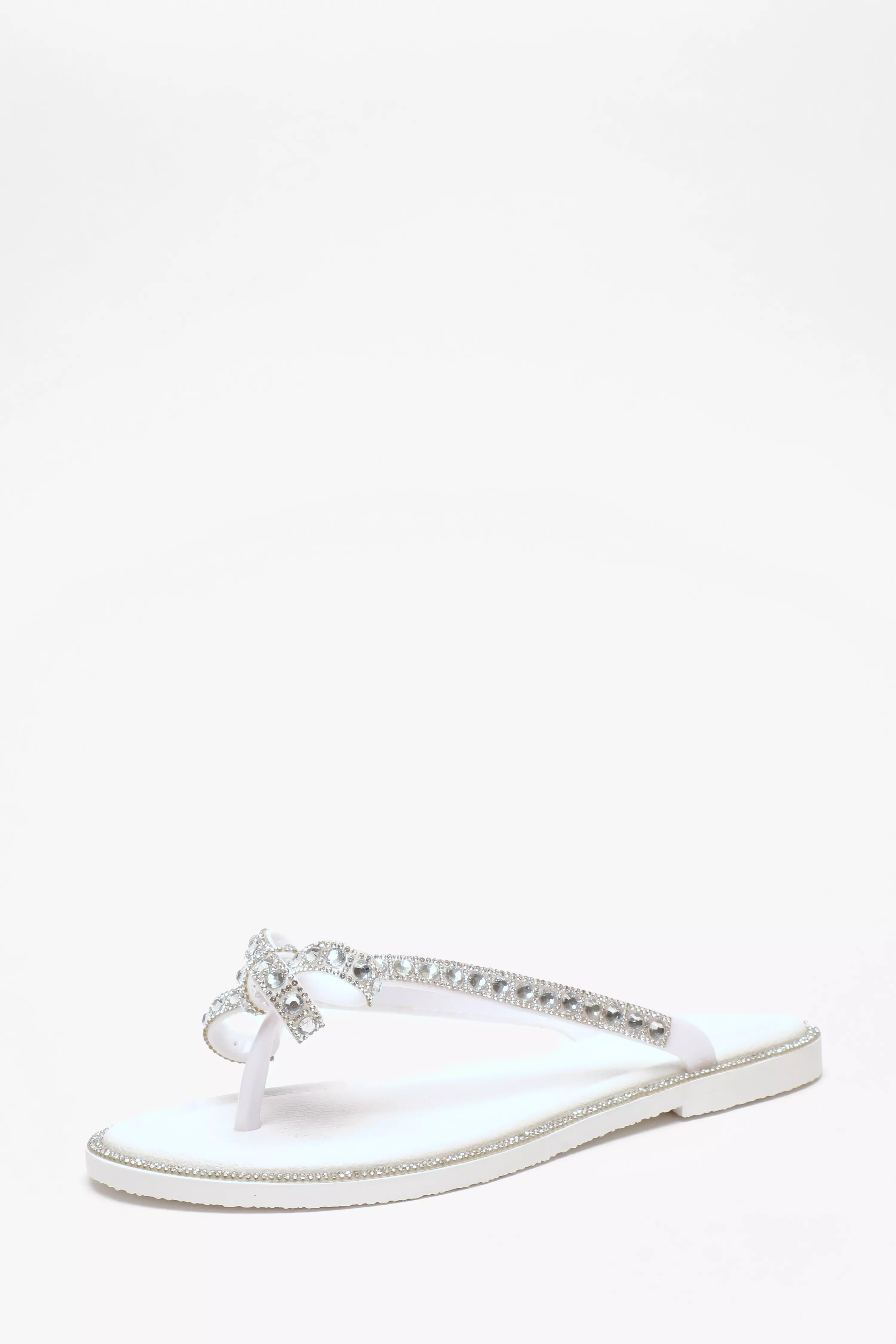 White Diamante Bow Flat Sandals