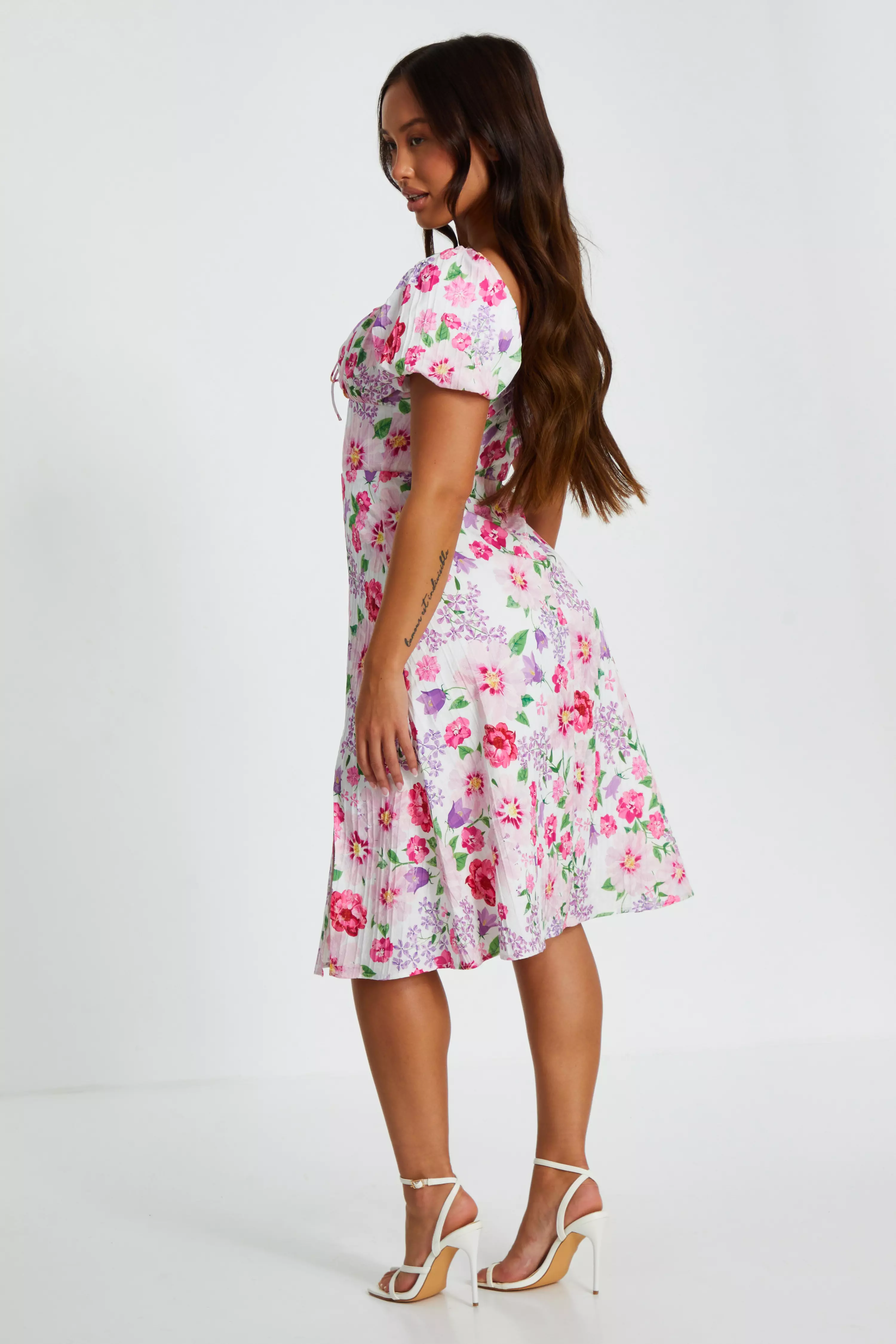 Petite Floral Puff Sleeve Mini Dress