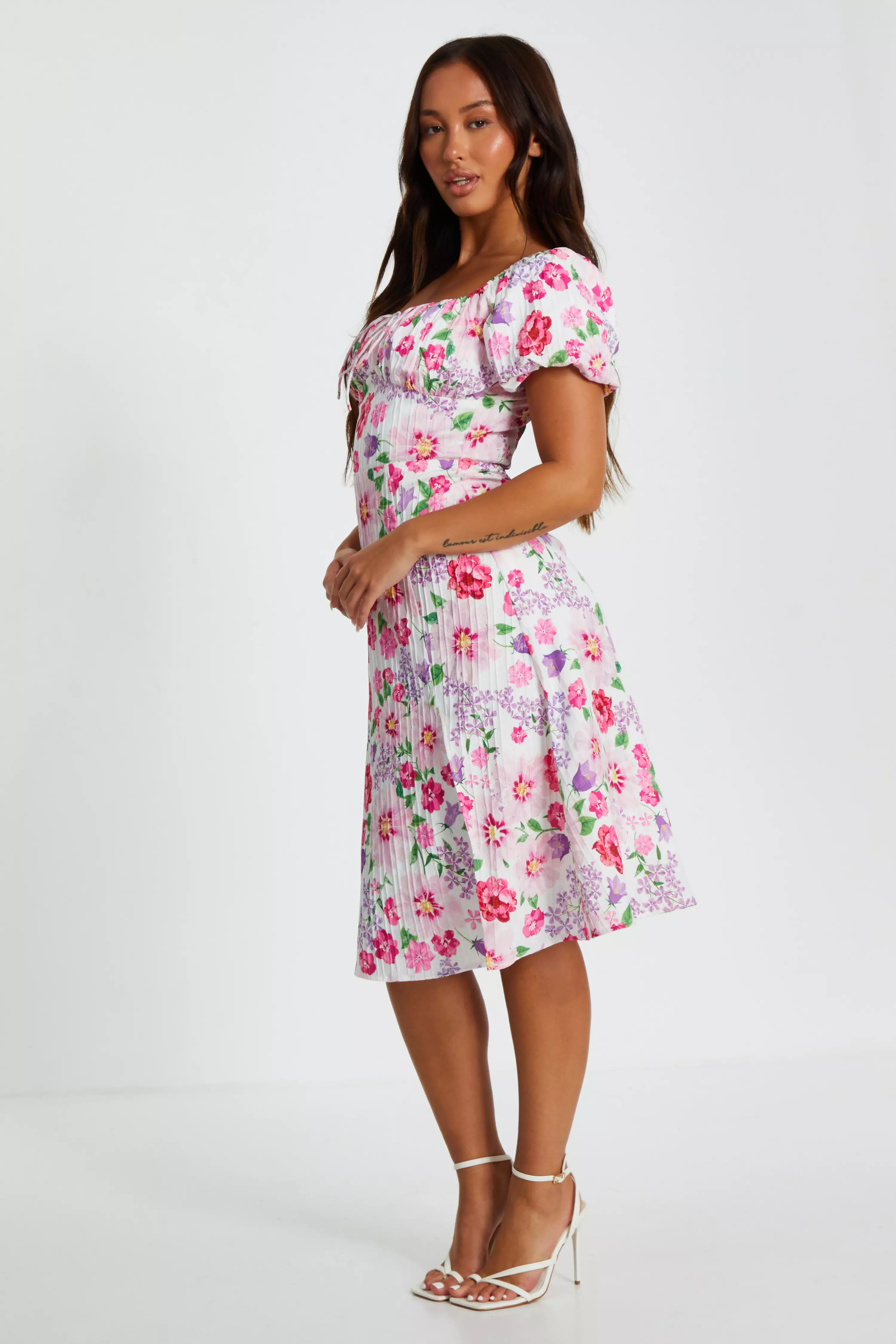 Petite Floral Puff Sleeve Mini Dress