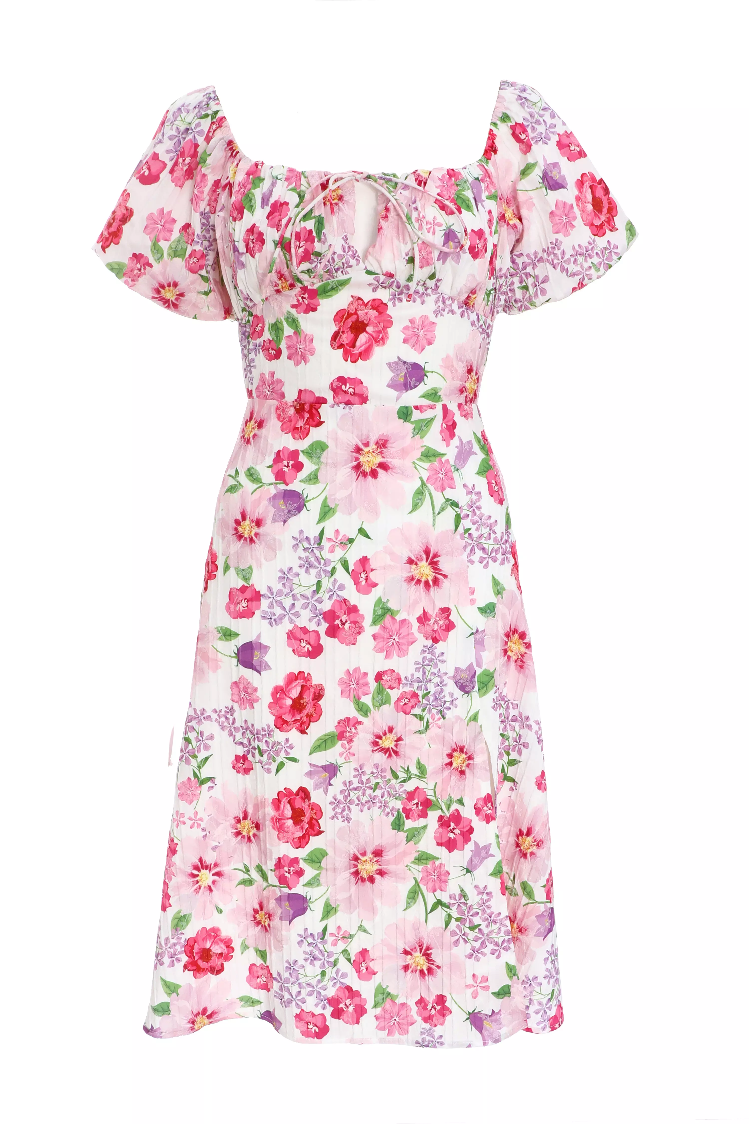 Petite Floral Puff Sleeve Mini Dress