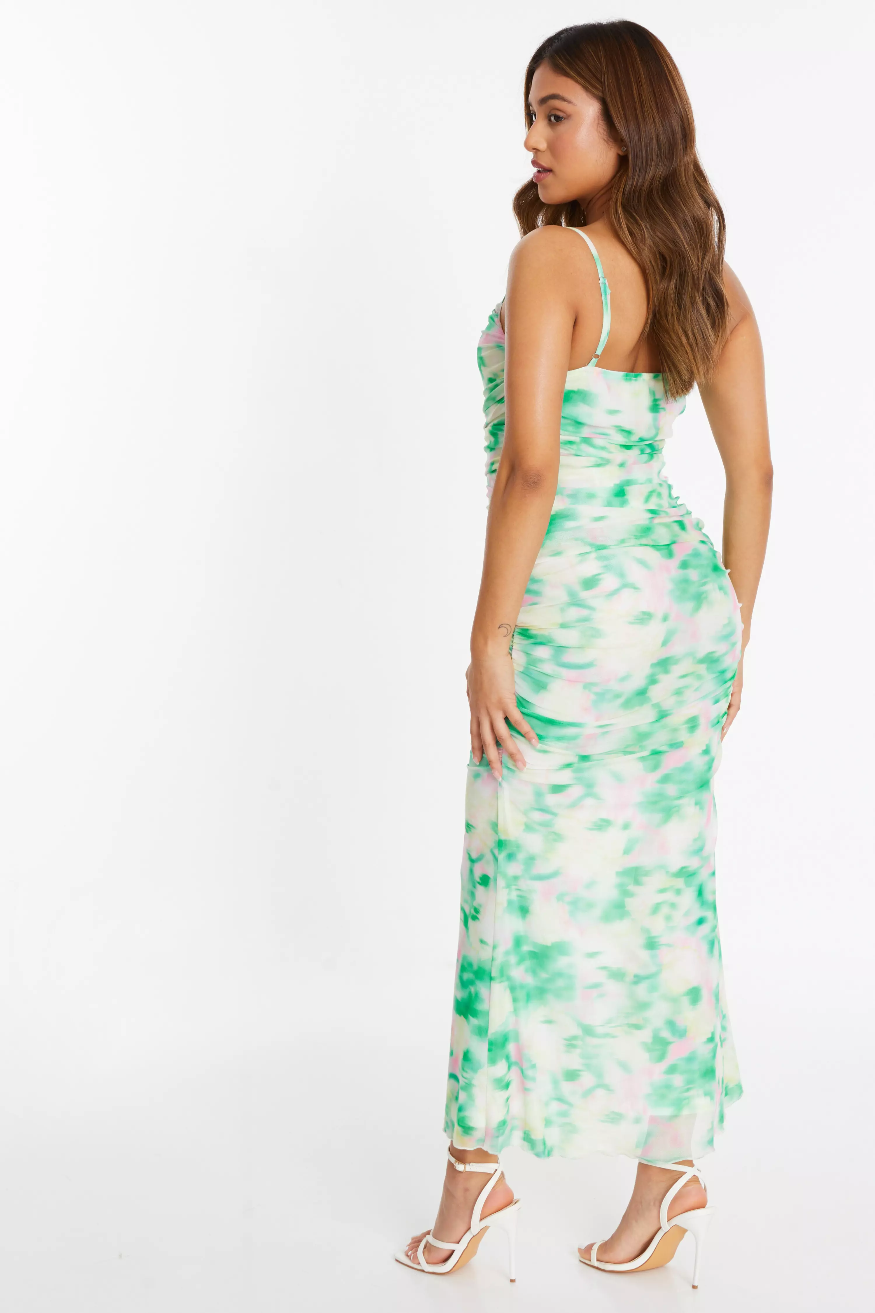 Petite Green Floral Abstract Mesh Midi Dress