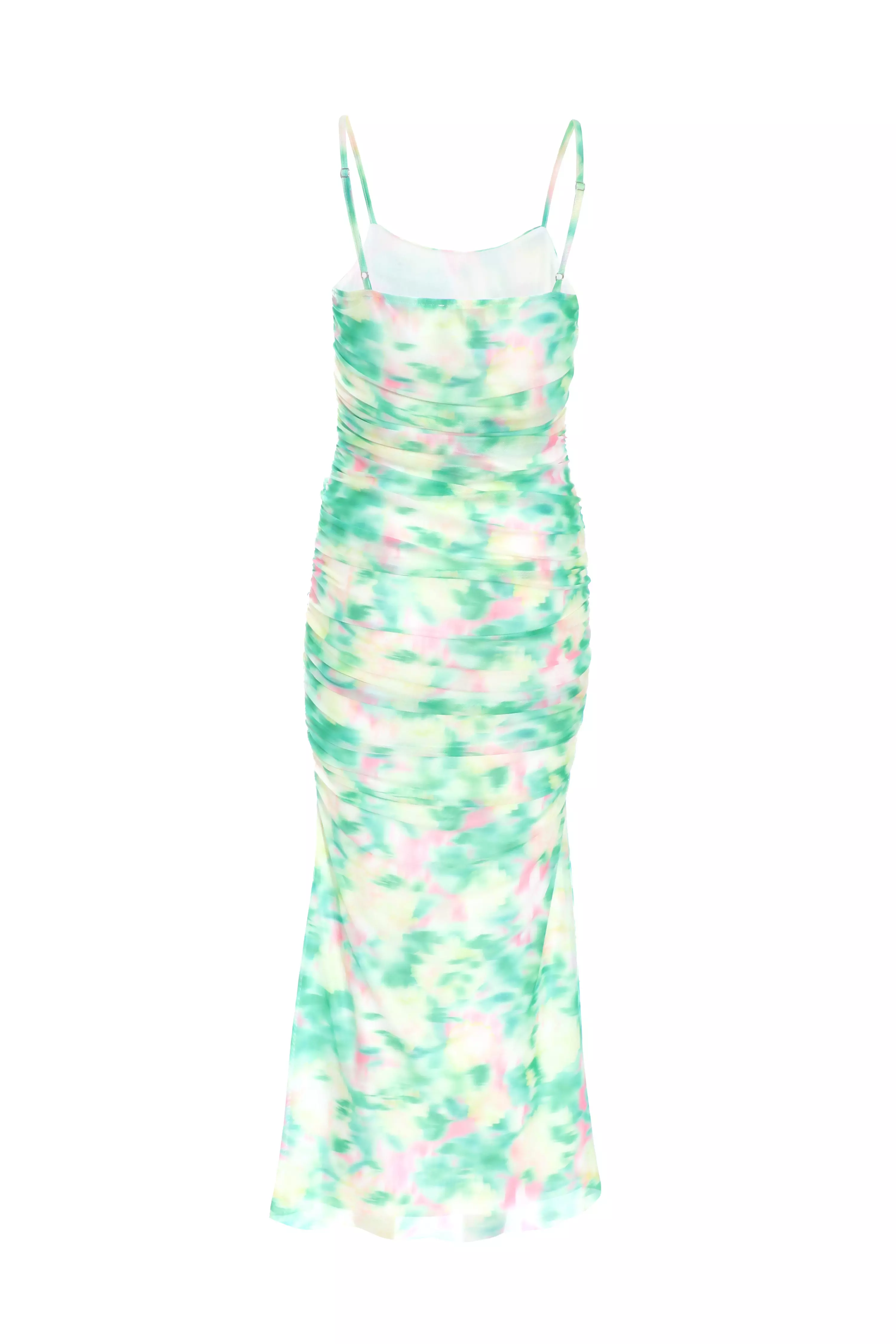 Petite Green Floral Abstract Mesh Midi Dress