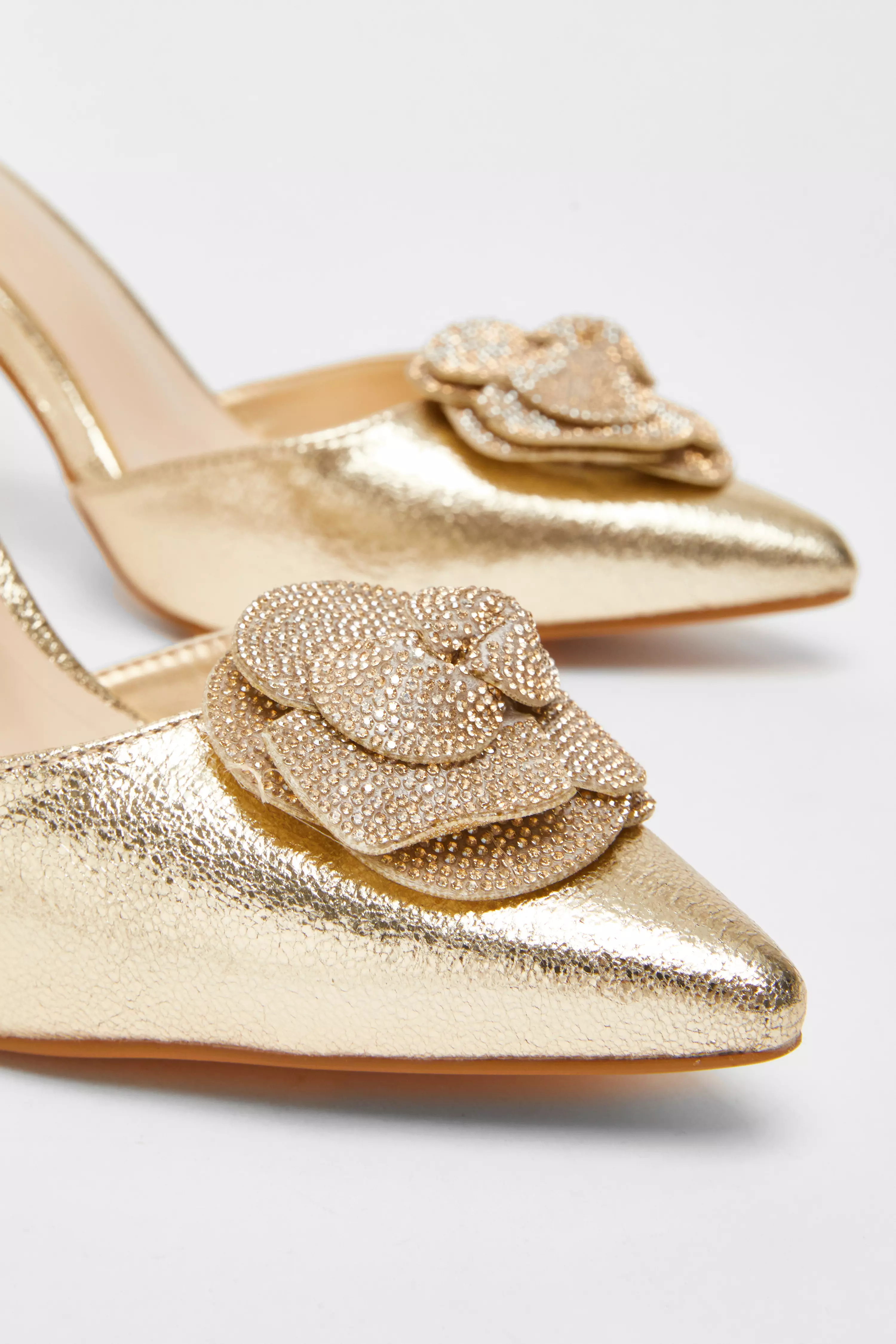 Gold Foil Diamante Corsage Court Heels