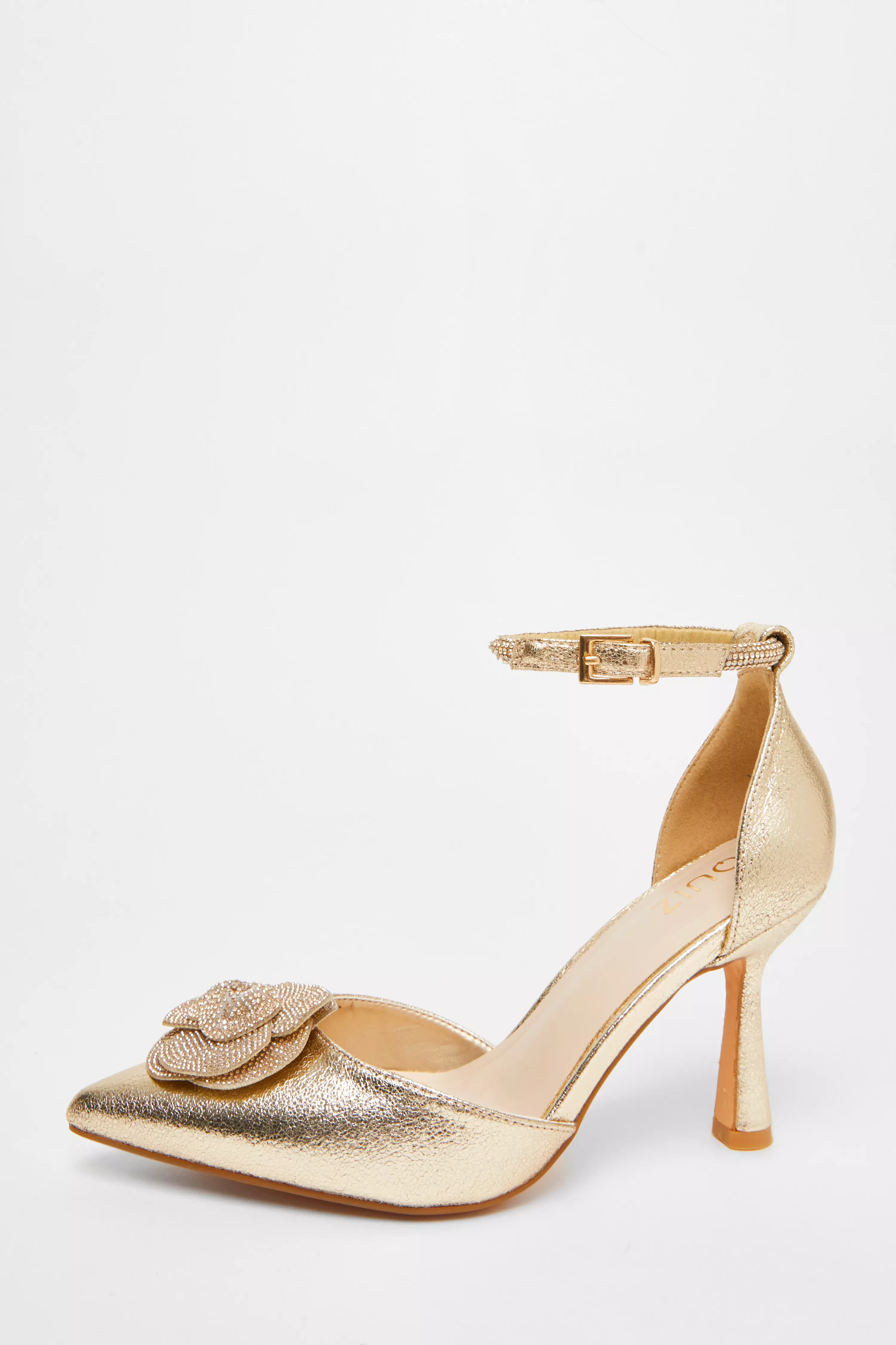 Gold Foil Diamante Corsage Court Heels