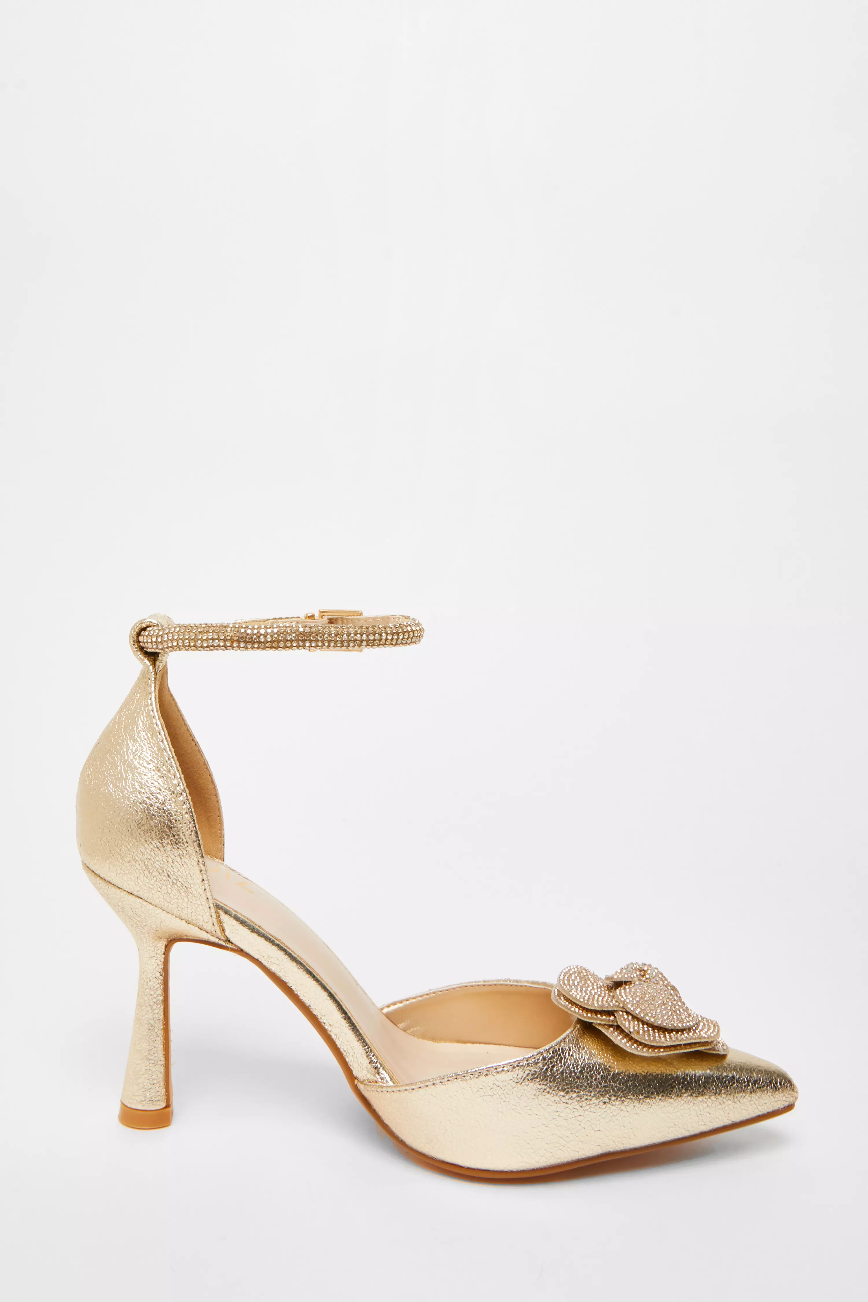 Gold Foil Diamante Corsage Court Heels