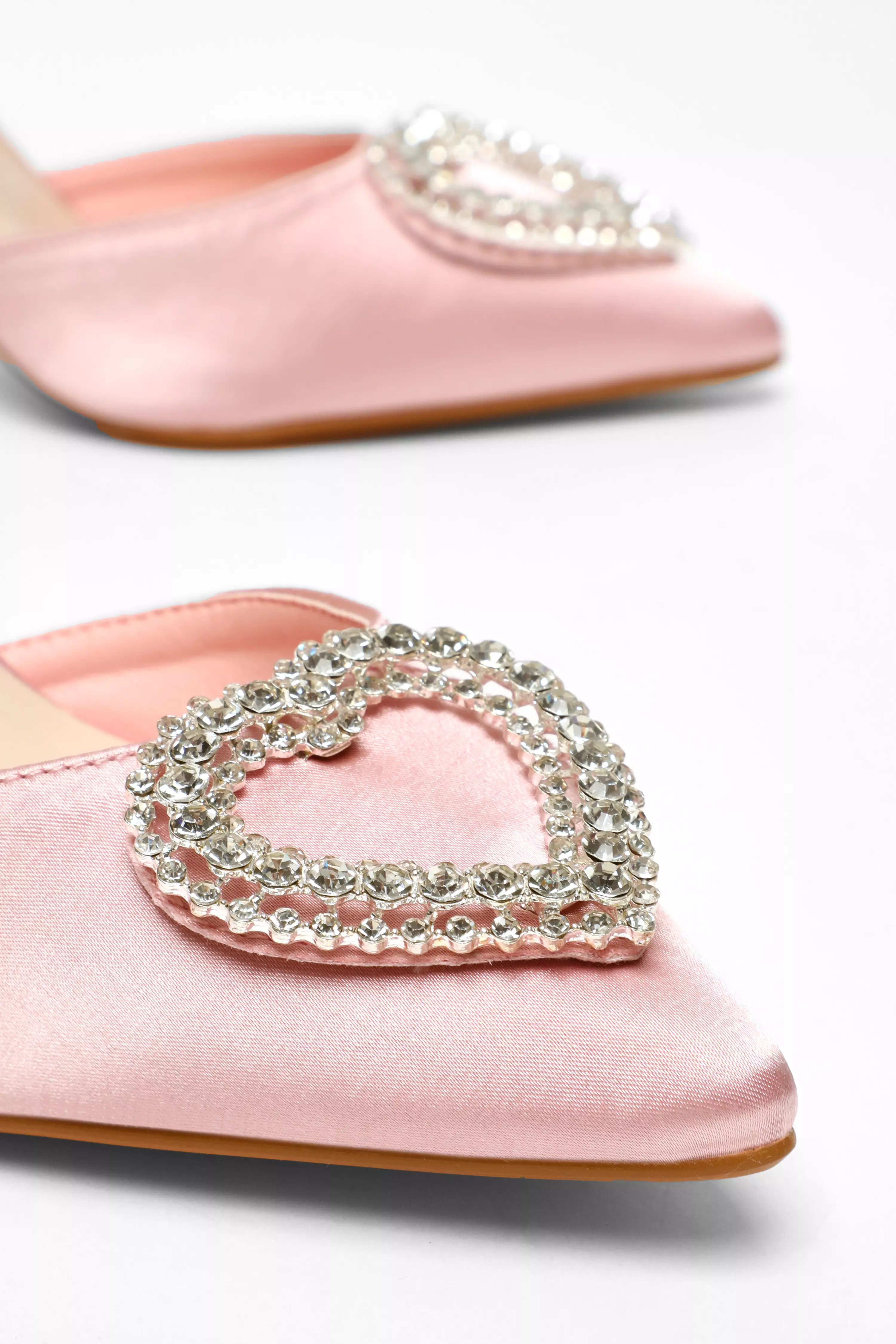 Pink Satin Diamante Heart Brooch Court Heels