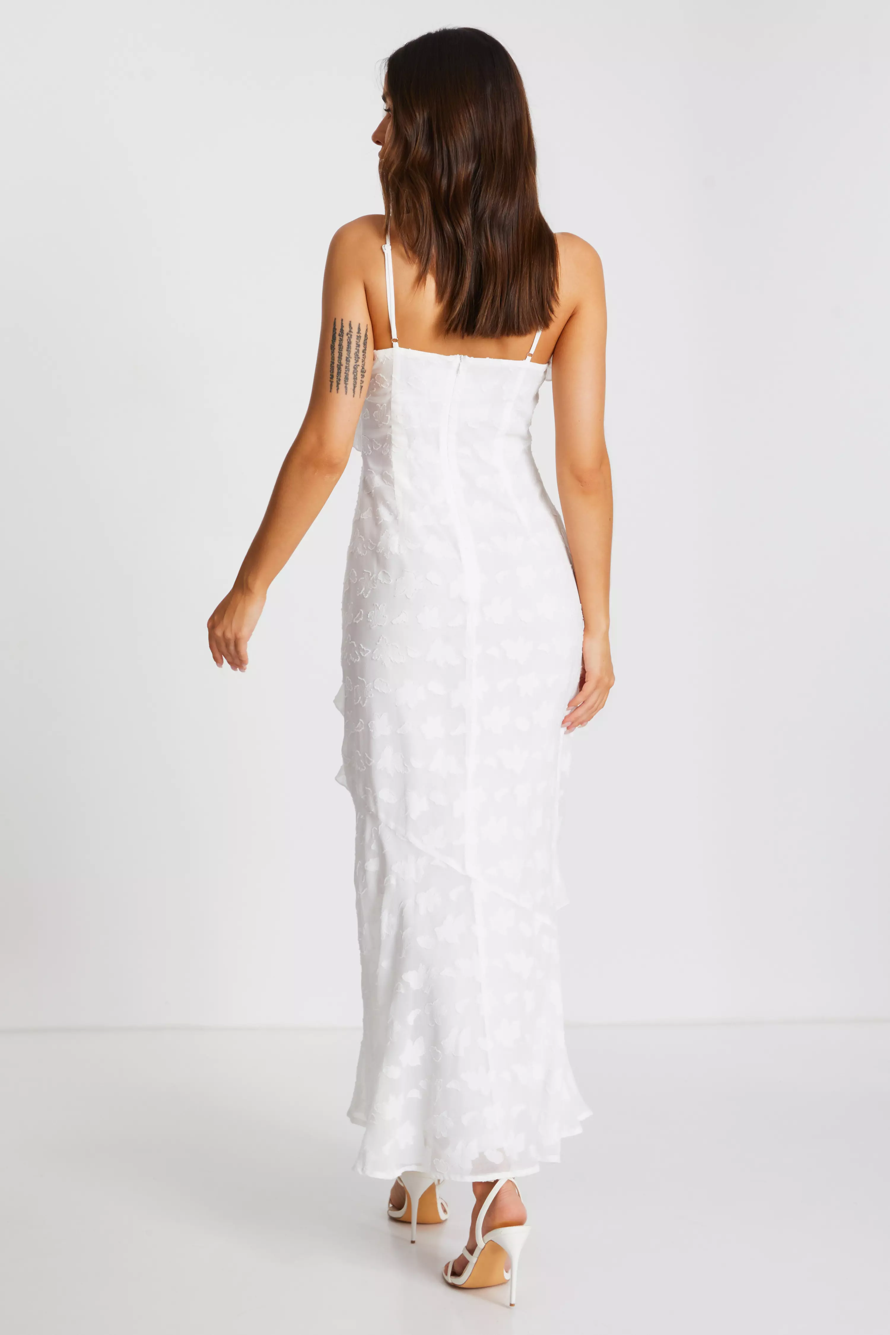 White Ruffle Wrap Midaxi Dress