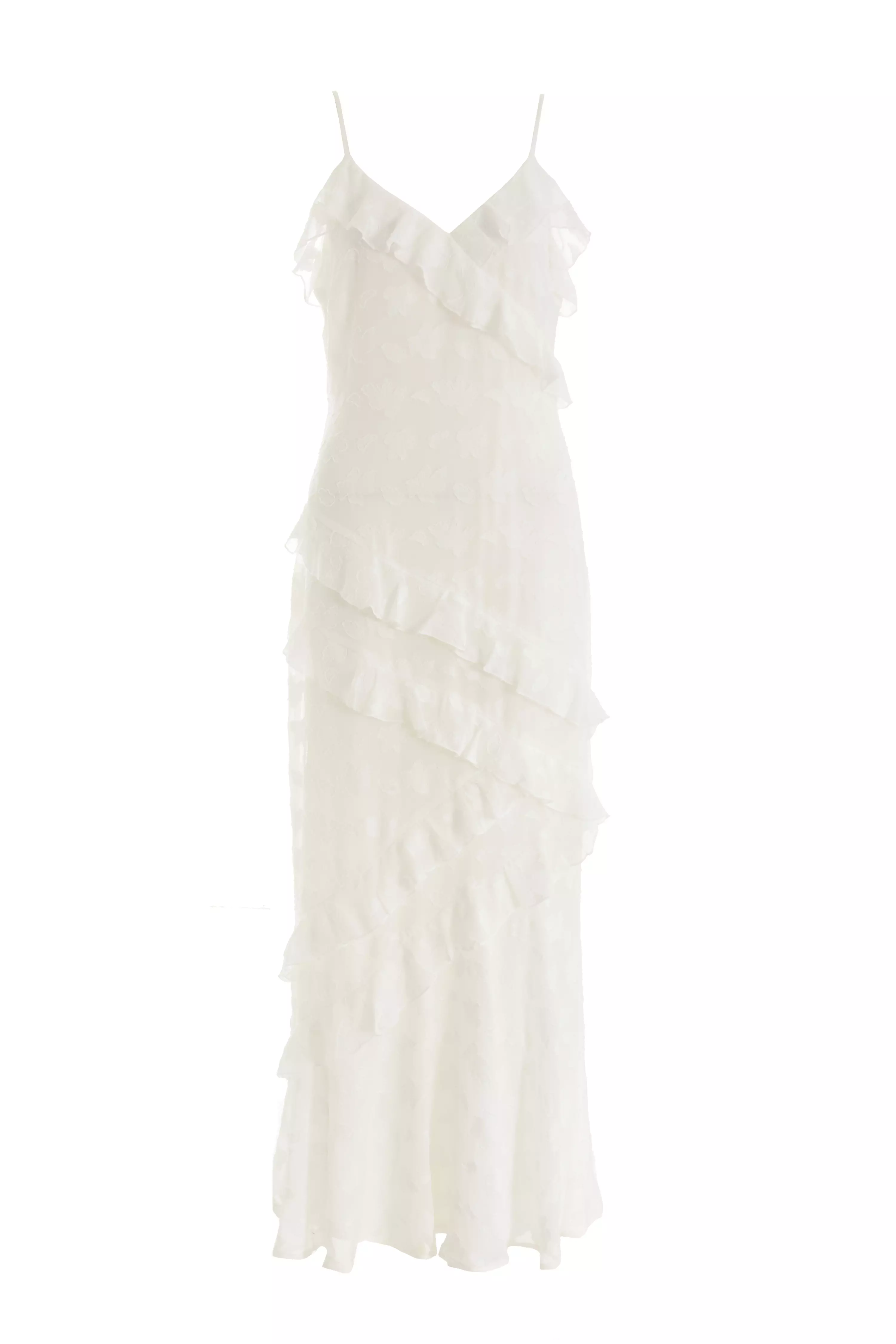 White Ruffle Wrap Midaxi Dress