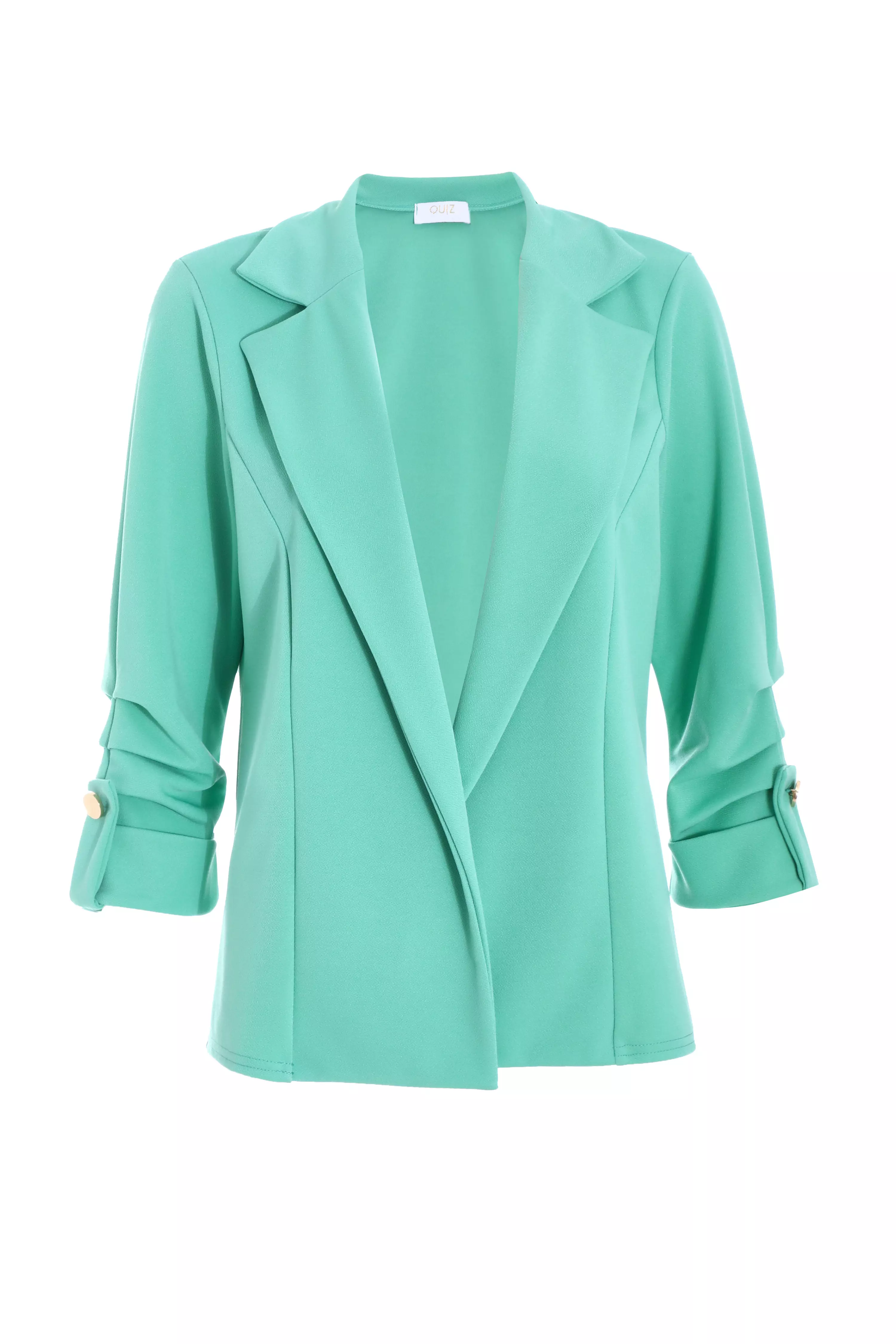 Petite Mint Ruched Sleeve Tailored Blazer