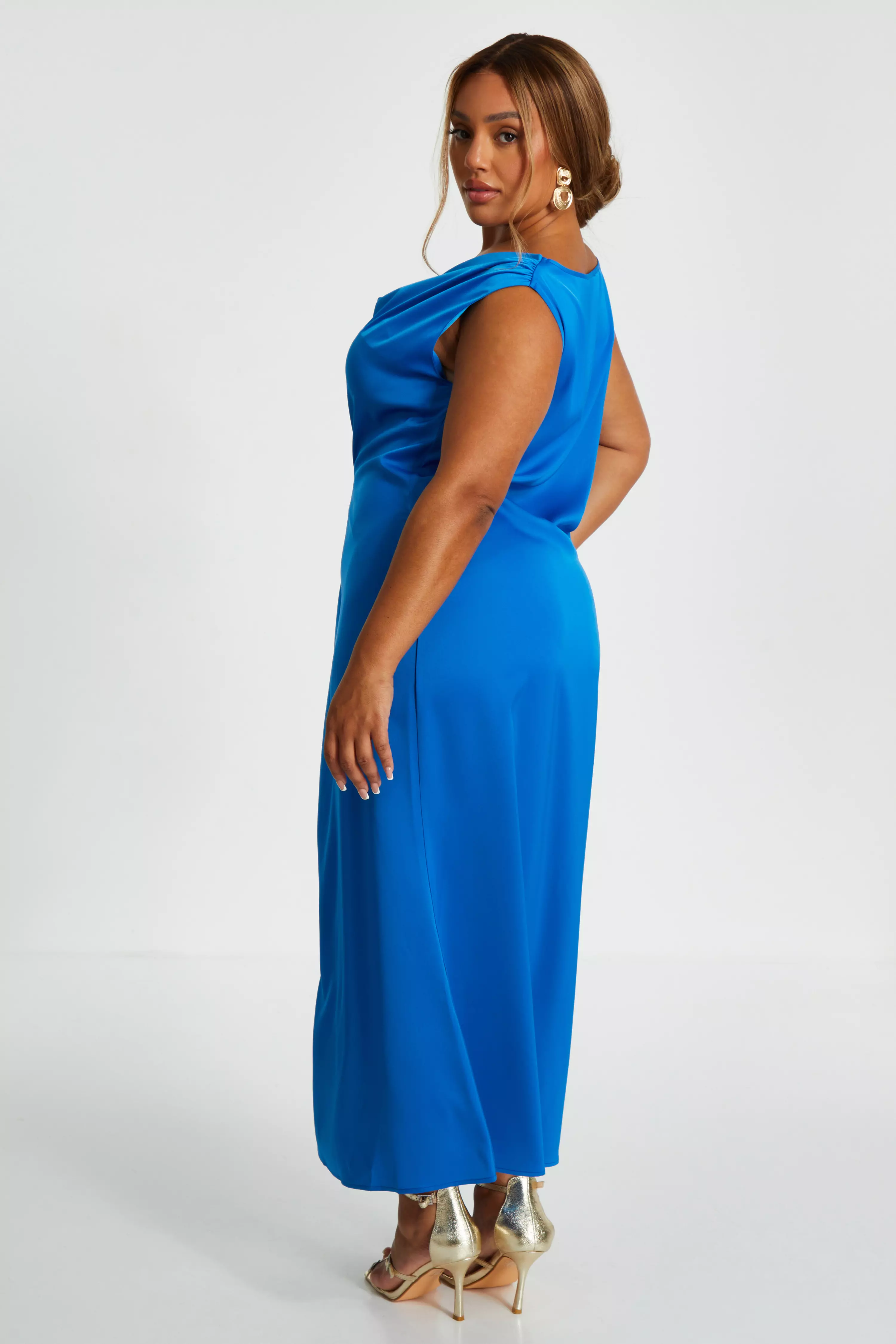Curve Blue Asymmetric Cowl Neck Midaxi Dress