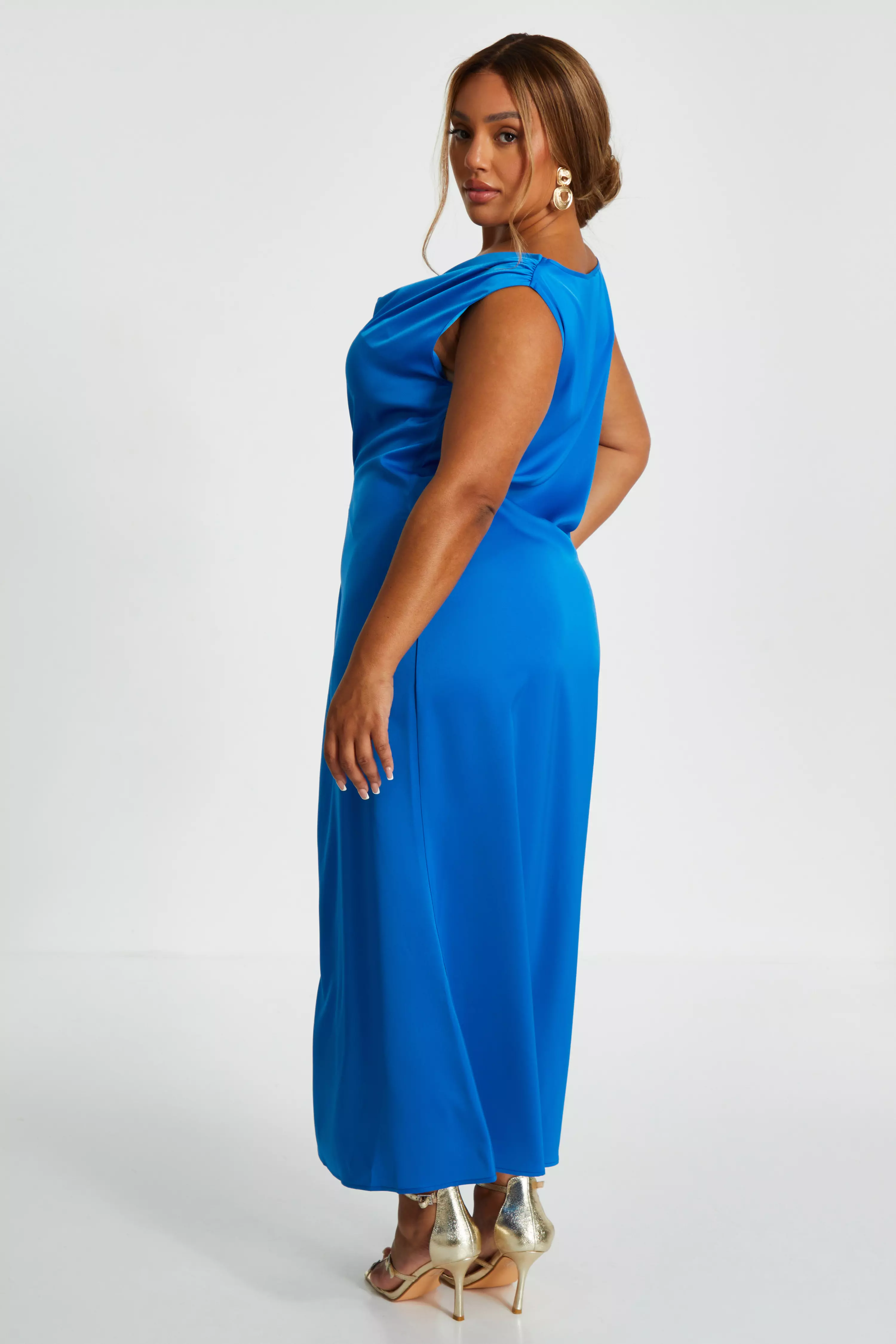 Curve Blue Cowl Neck Midaxi Dress