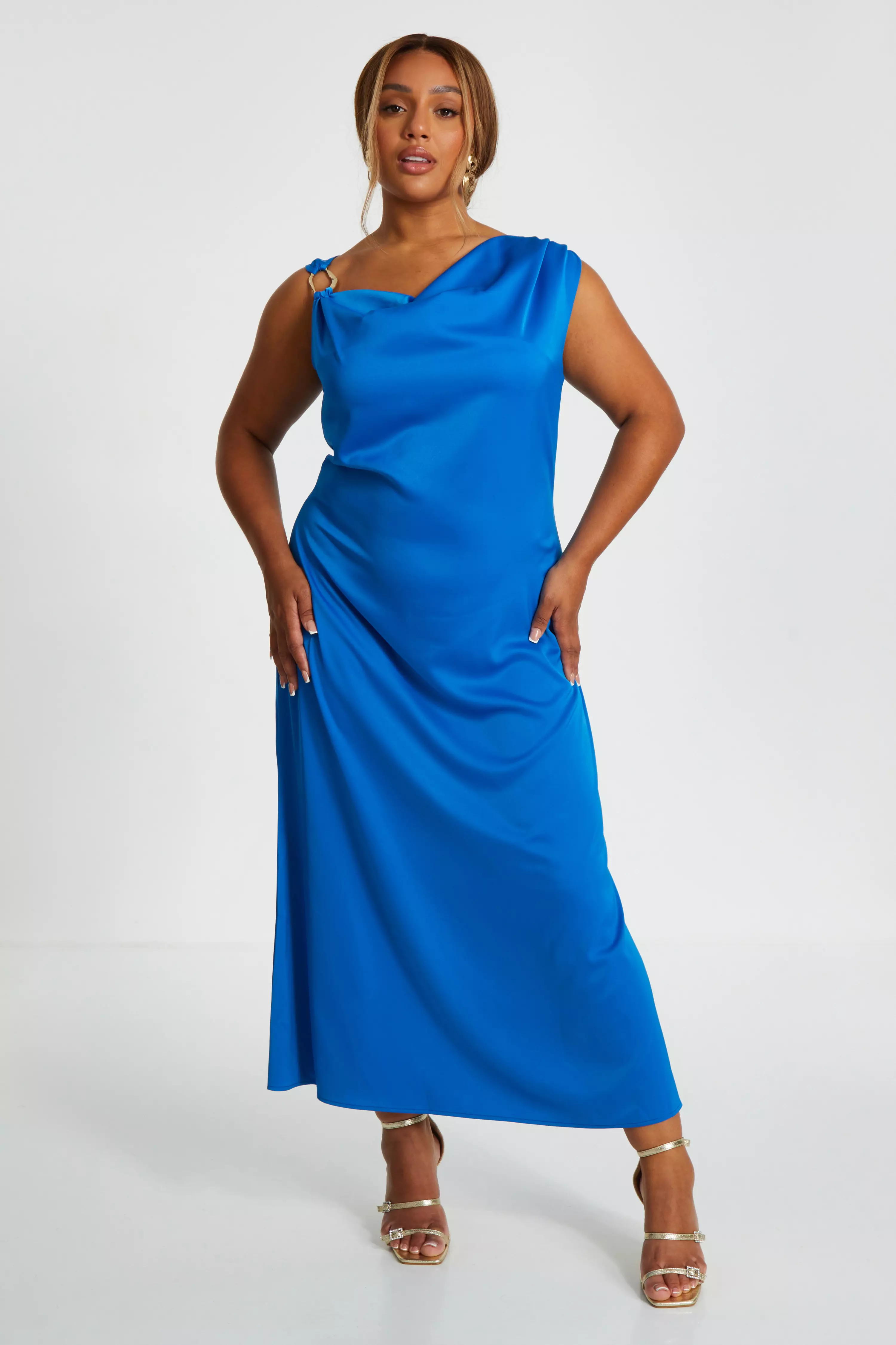 Curve Blue Cowl Neck Midaxi Dress