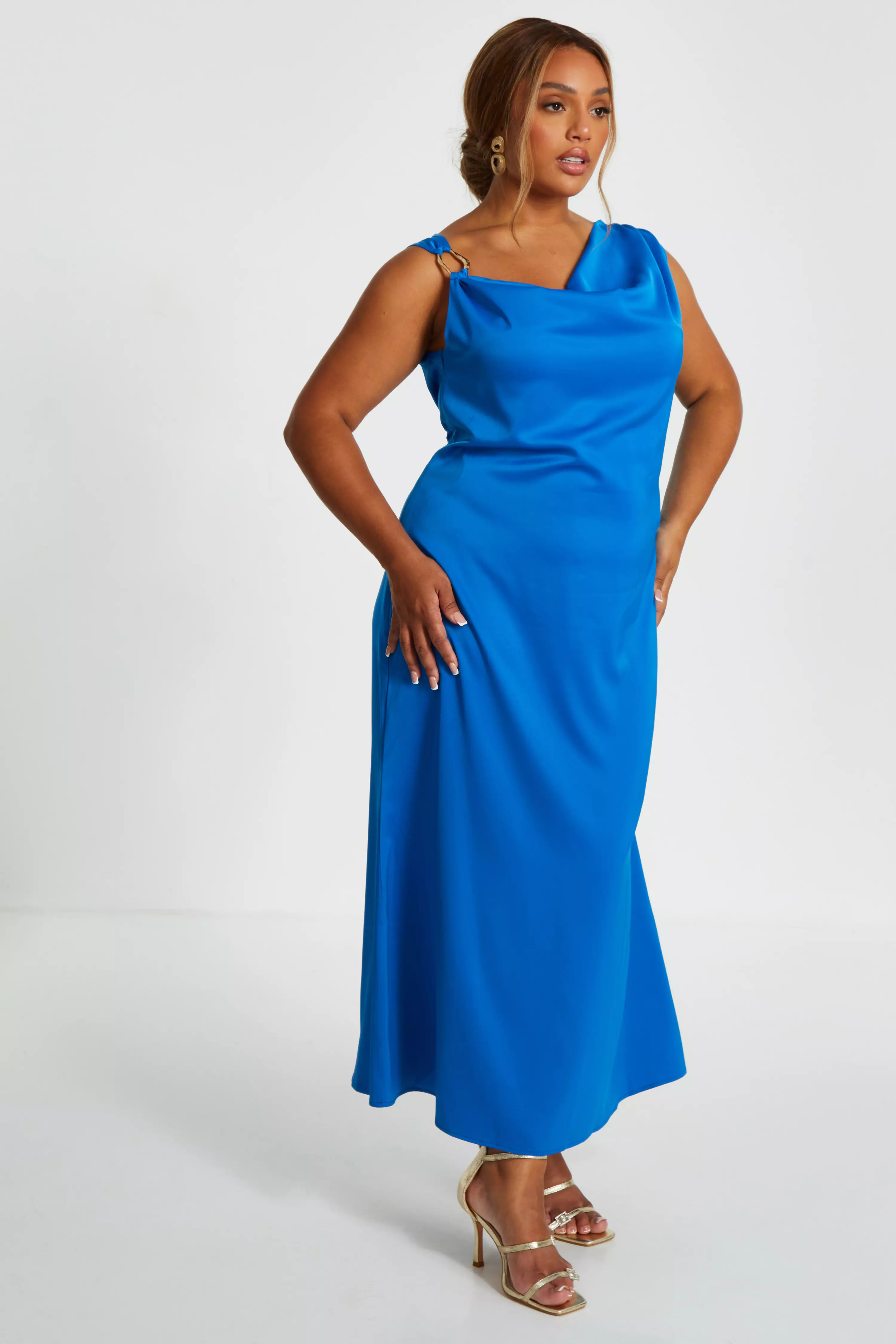 Curve Blue Asymmetric Cowl Neck Midaxi Dress