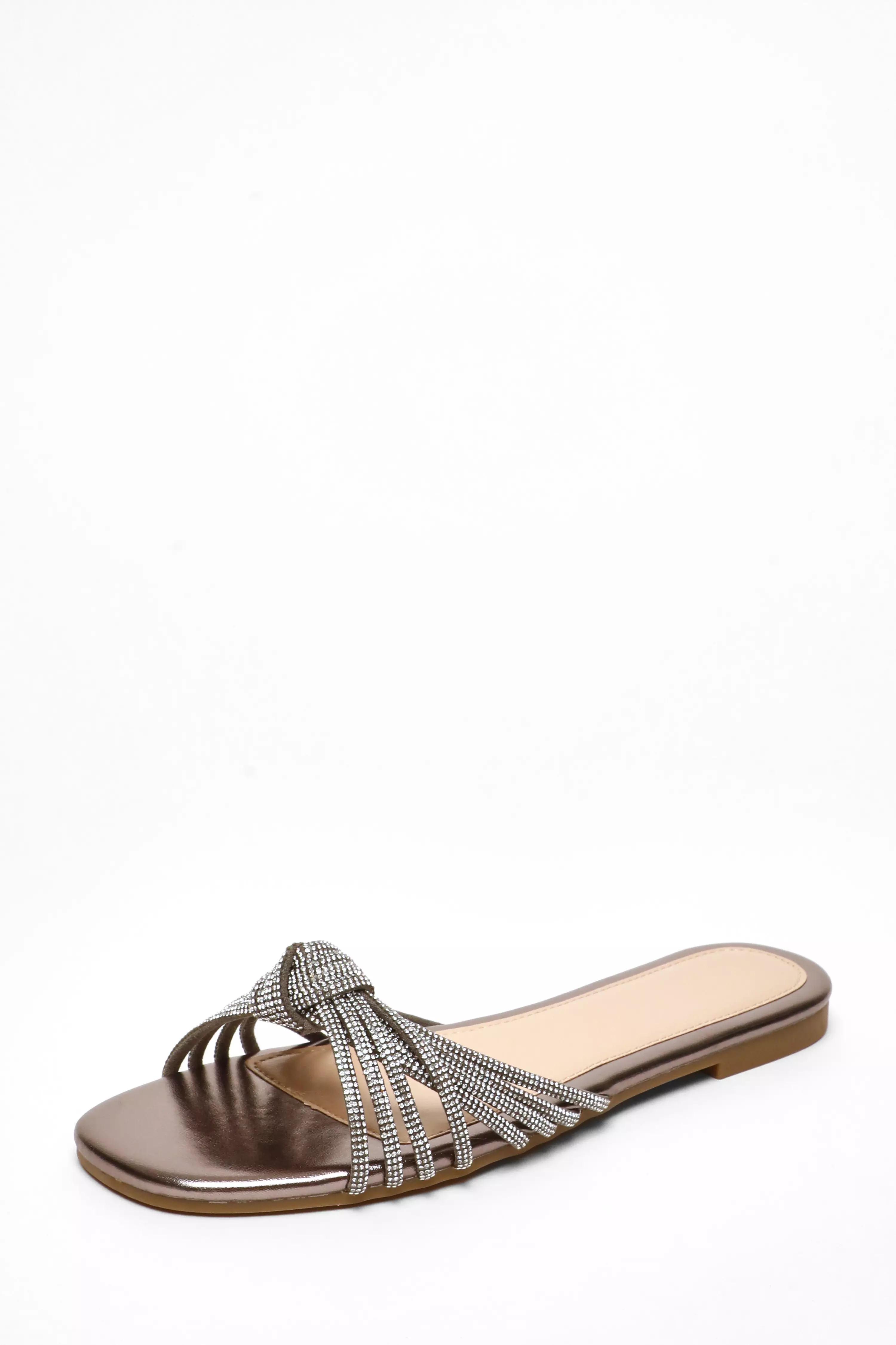 Silver Strappy Knot Diamante Flat Sandals