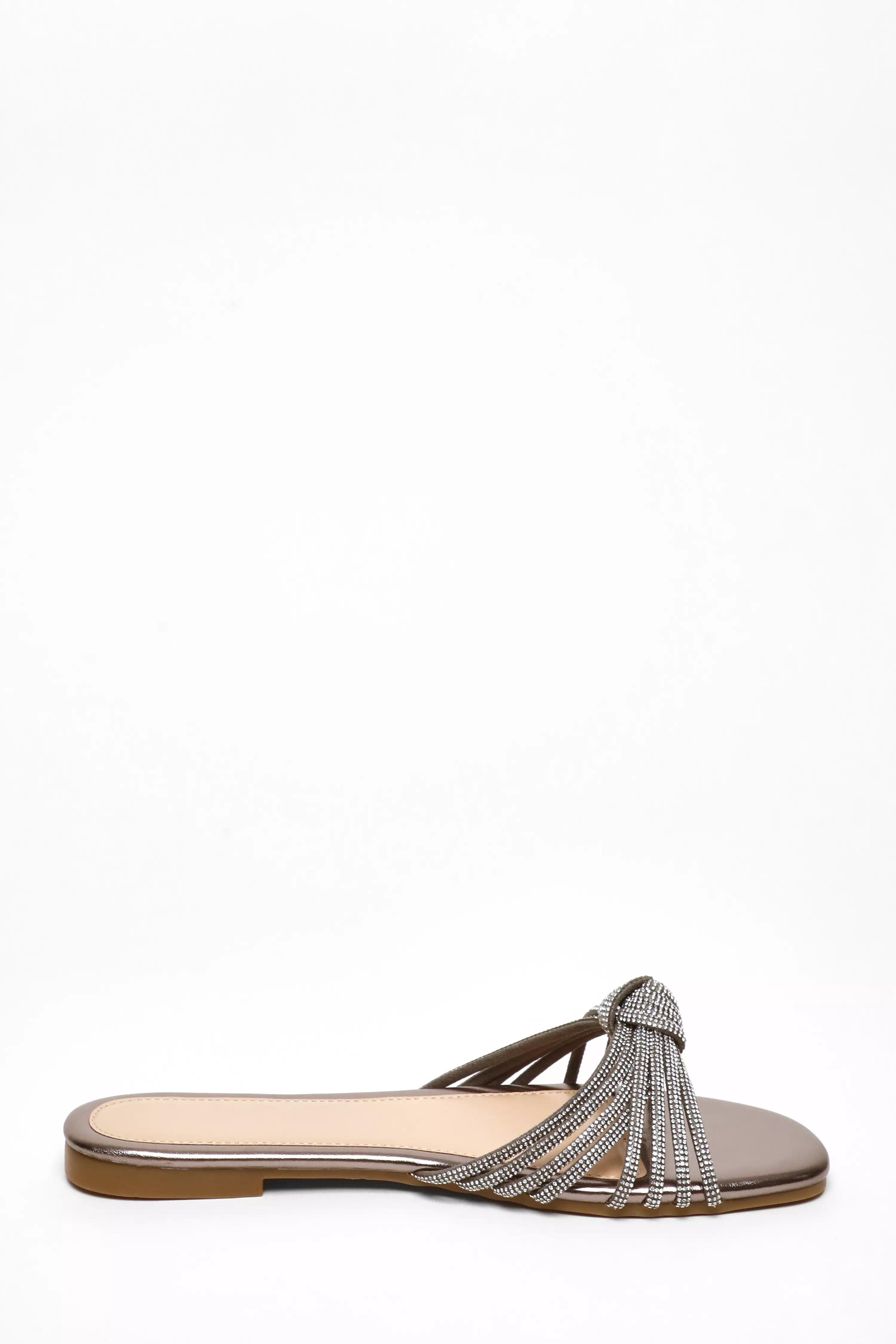 Silver Strappy Knot Diamante Flat Sandals