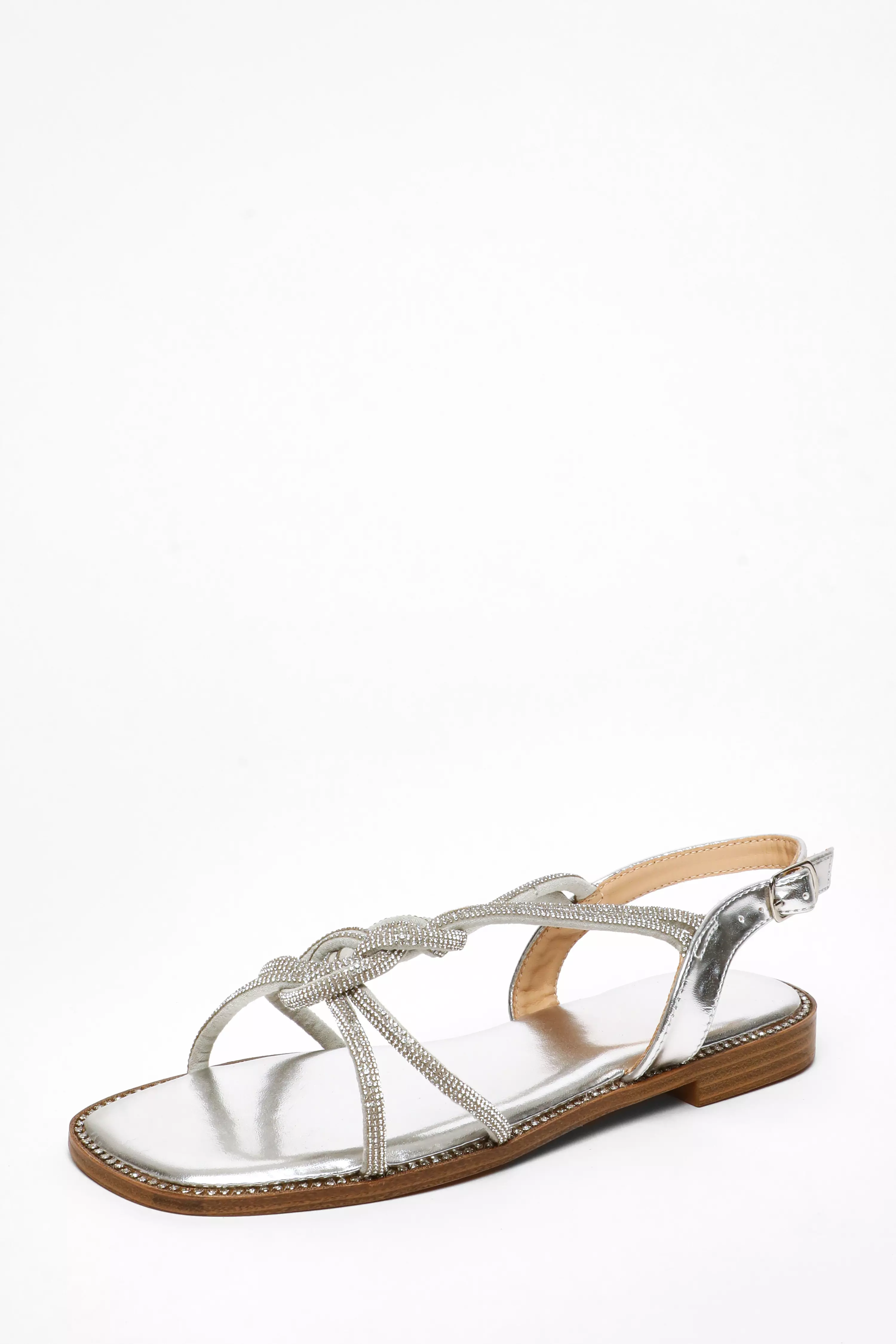 Silver Diamante T-Bar Flat Sandals